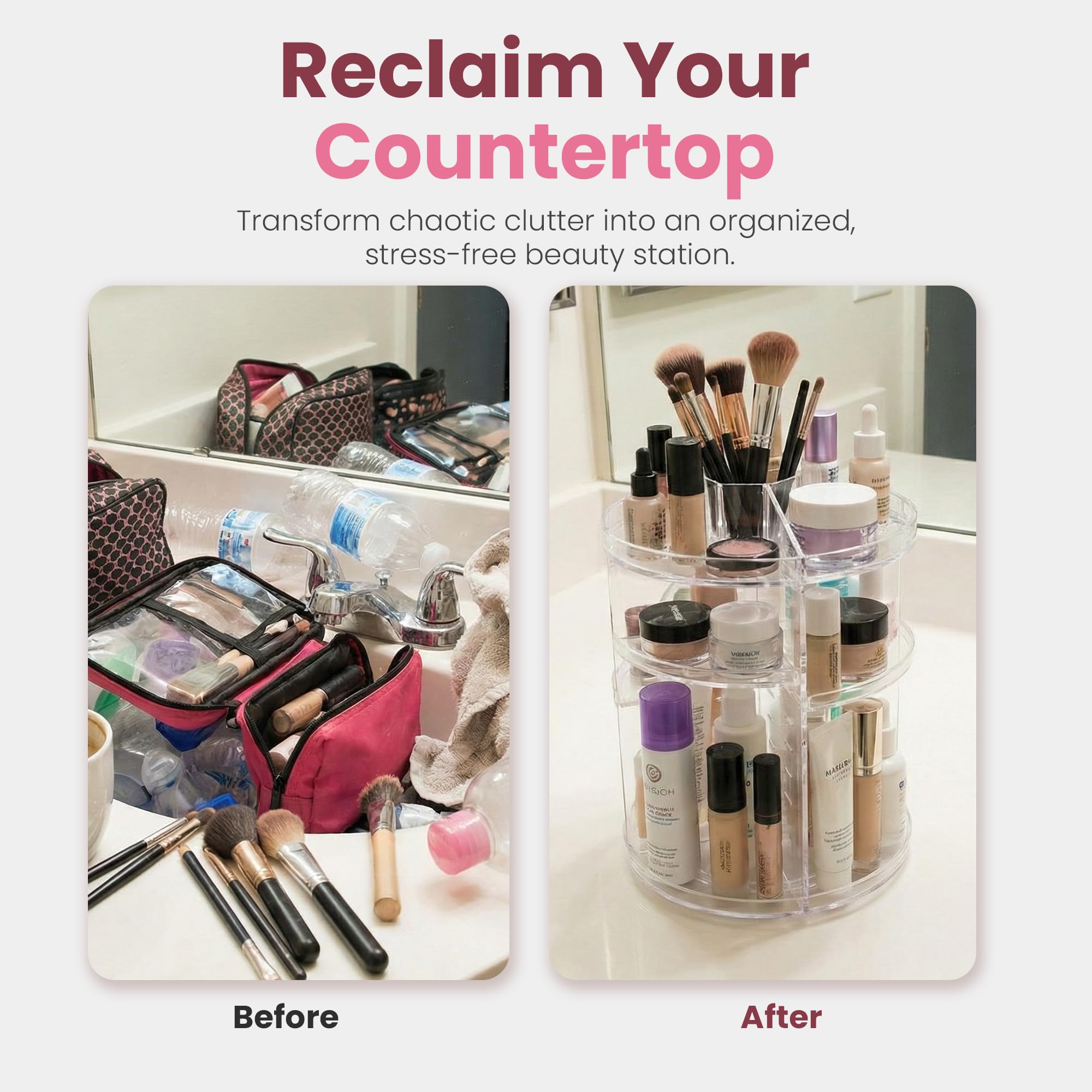 Masirs 360 Rotating Makeup Organizer with Adjustable Shelf Height 5