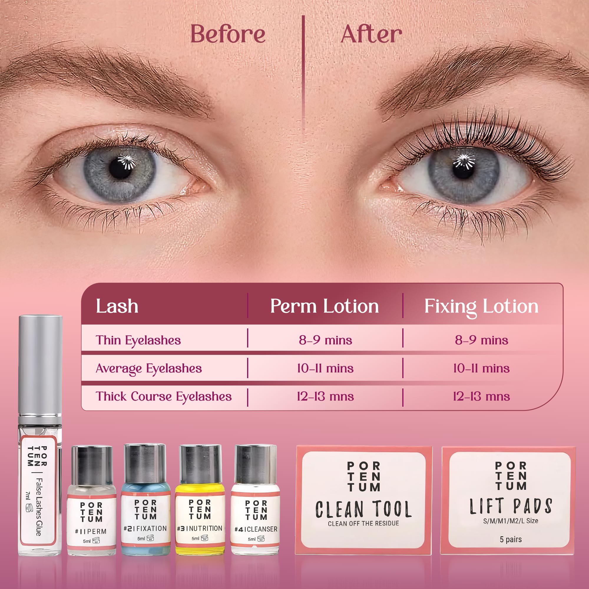 PORTENTUM 2024 Updated Eyelash Lift Kit for Professional Semi-Permanent Curls 7