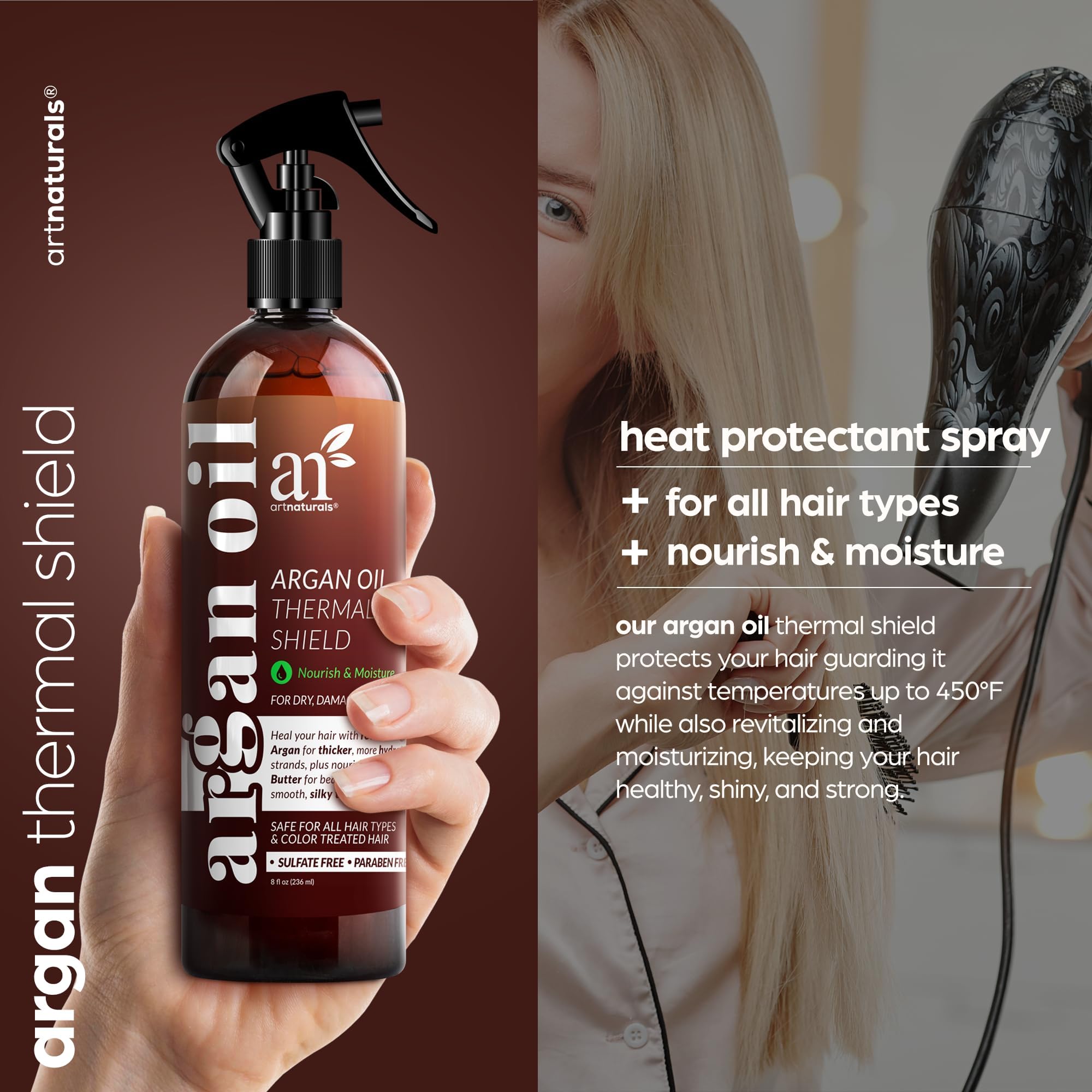 ArtNaturals Argan Oil Thermal Shield Heat Protection Leave-In Conditioner (8 Fl Oz)
