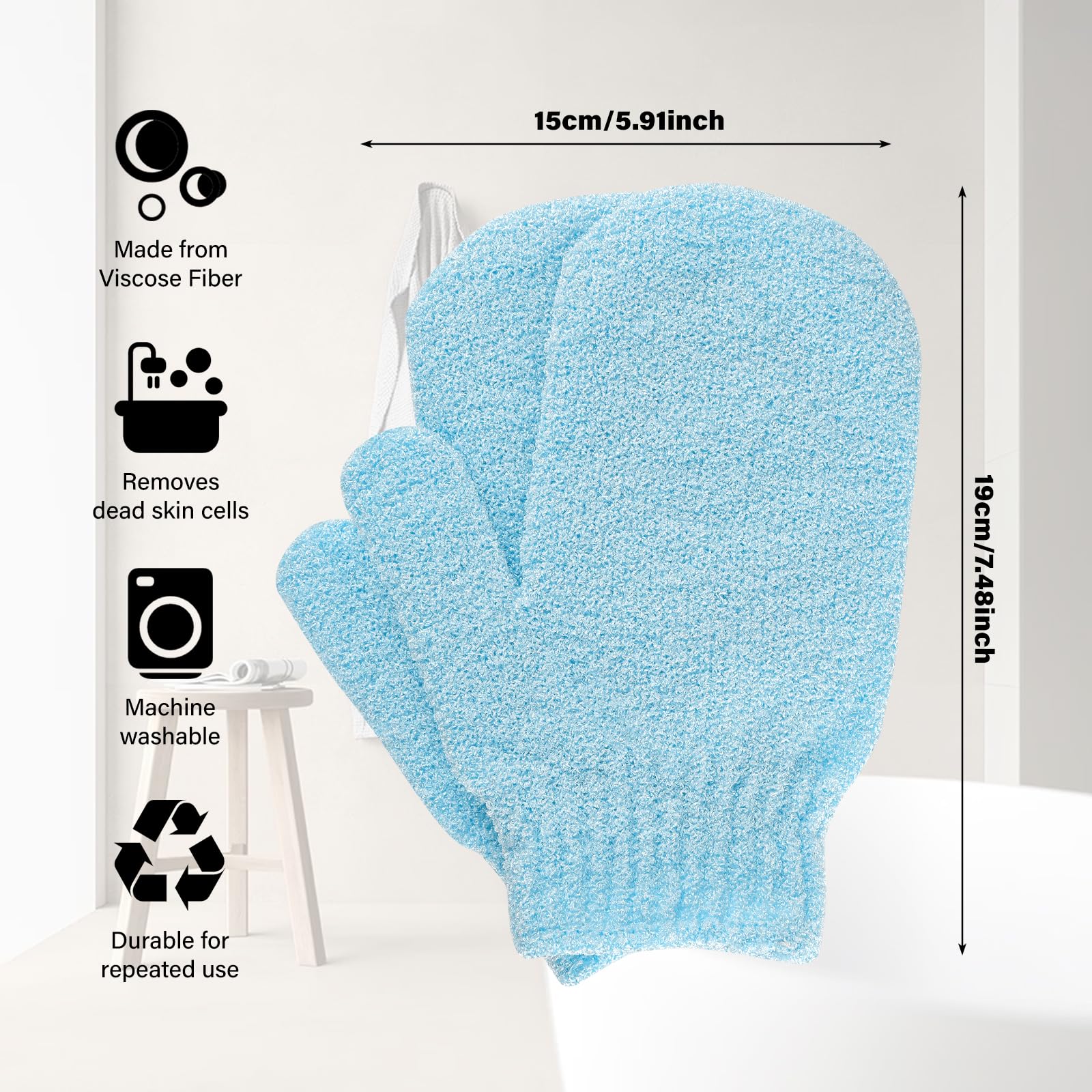Peelinghandschuhe, 2 Stück Bade- und Körperpeelinghandschuhe, Bambus-Duschhandschuhe, entfernt eingewachsene Haare und abgestorbene Hautschüppchen, für Dusche, Spa, Massage und als Luffa-Schwamm zur Entfernung abgestorbener Hautzellen (Blau)