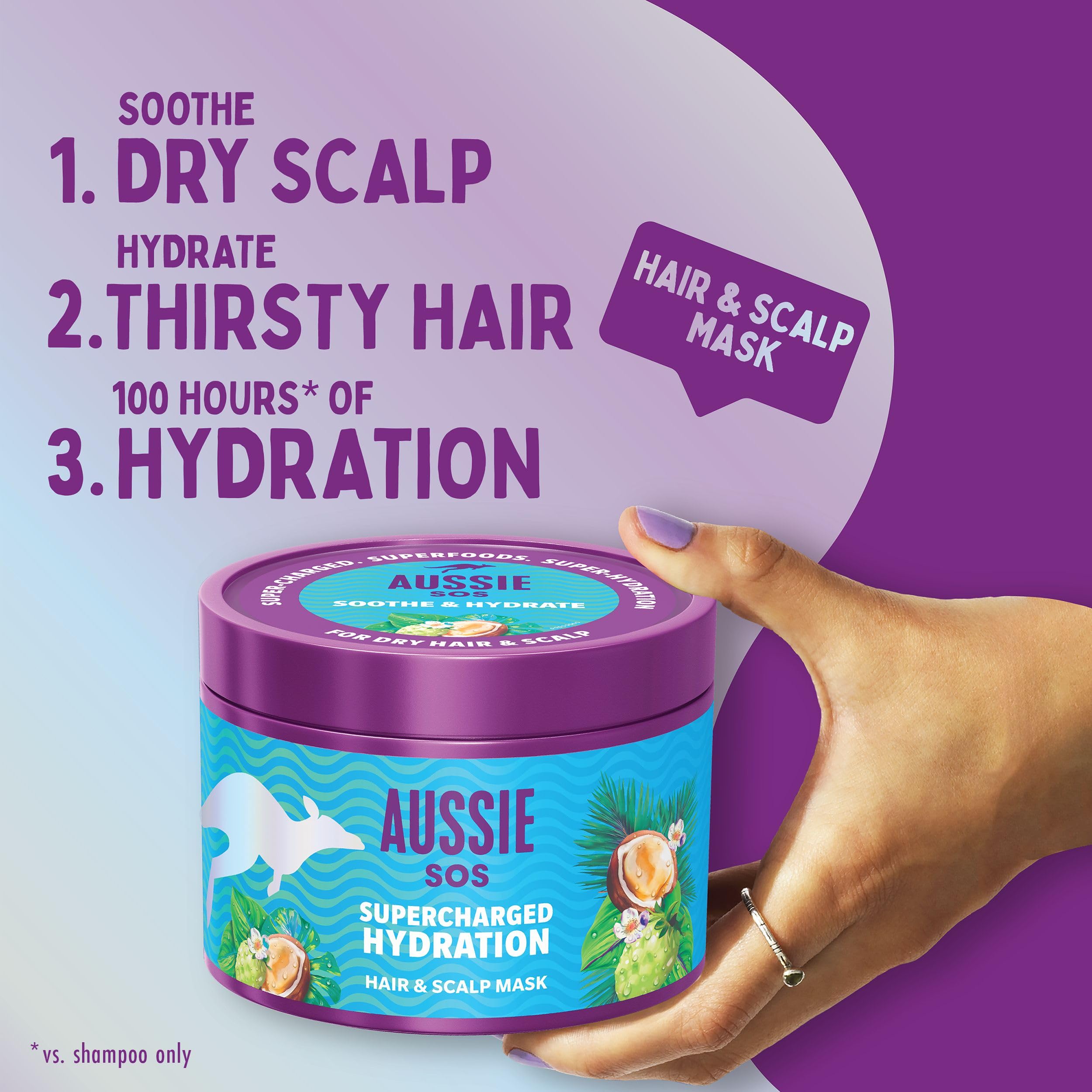 Aussie SOS Supercharged Hydration Scalp & Hair Mask for Dryness, 100 Hours Hydration, 500ml