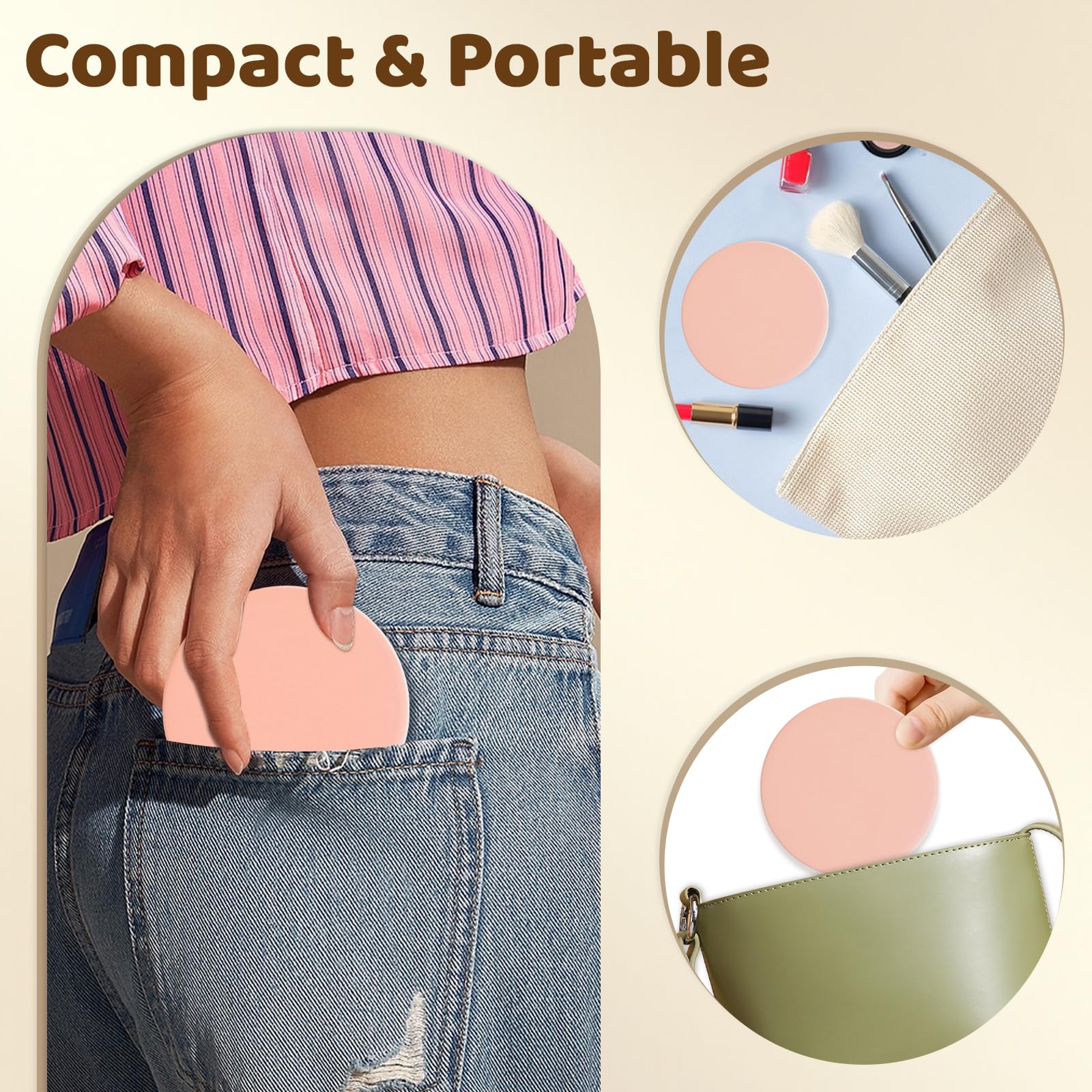 MOXYOY Compact Travel Makeup Mirror with 1X/3X Double-Sided Magnification, Pink 6