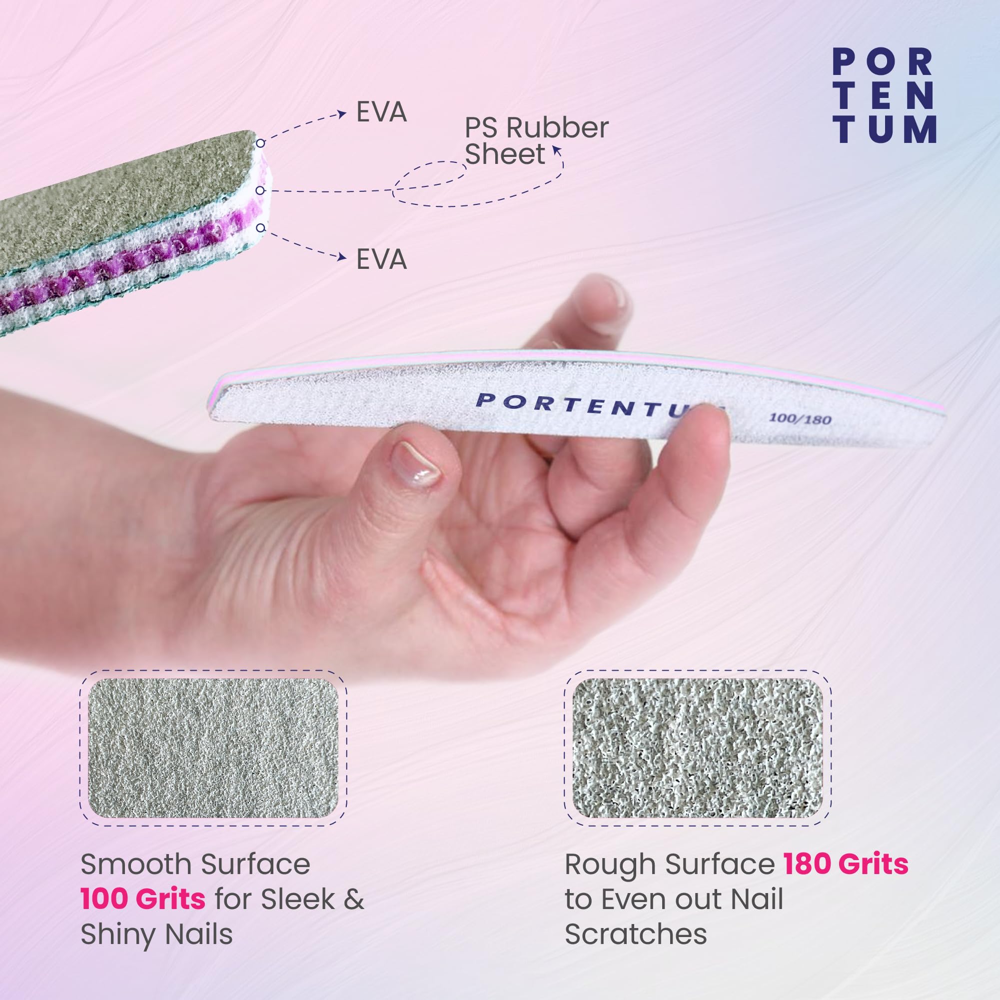 PORTENTUM Professional Nail Files Set (16 Pcs) - 100/180 Grit Double Sided Emery Boards for Manicure & Pet Grooming 4