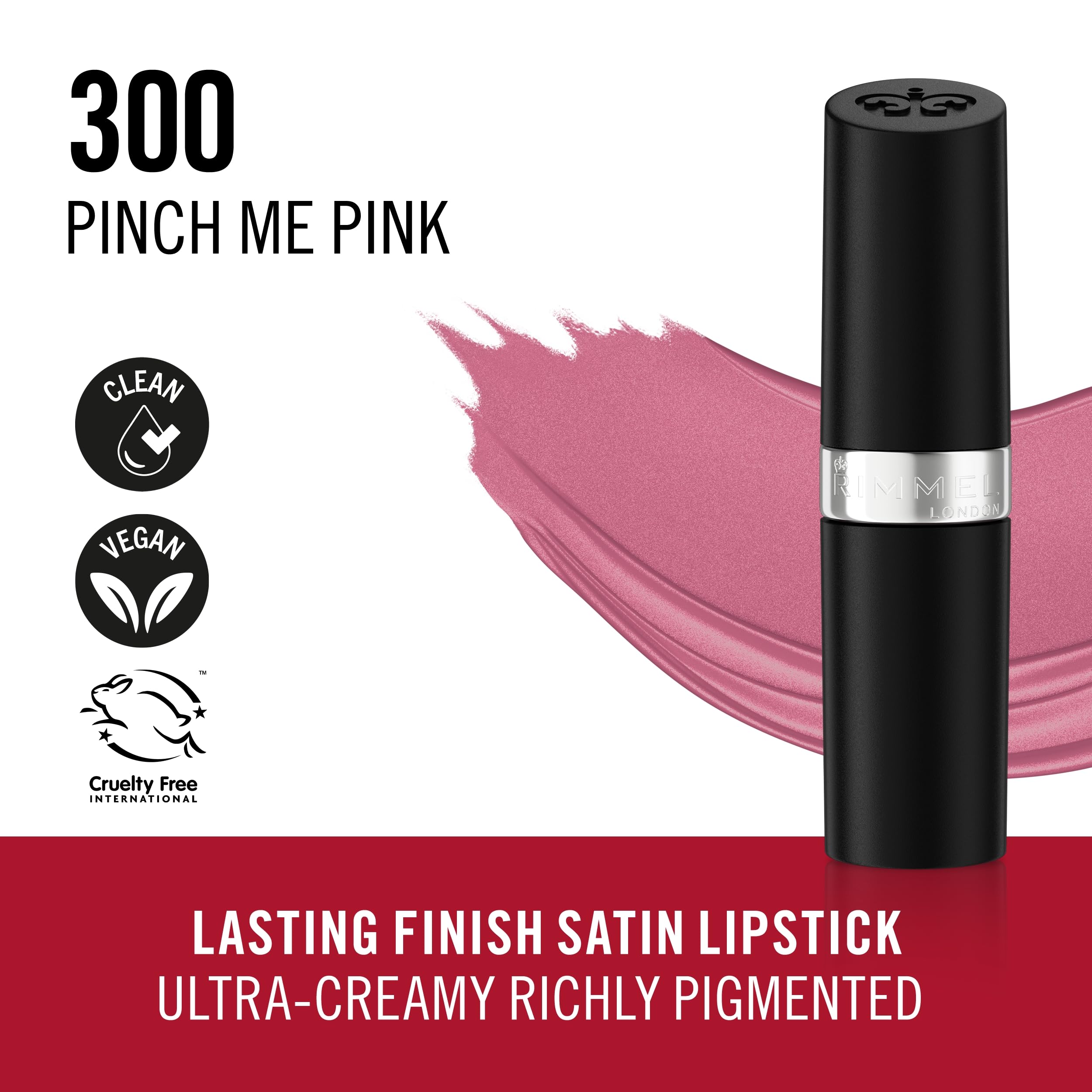 Rimmel Lasting Finish Lipstick 300 Pinch Me Pink - Creamy Satin Finish, Long Wear 6
