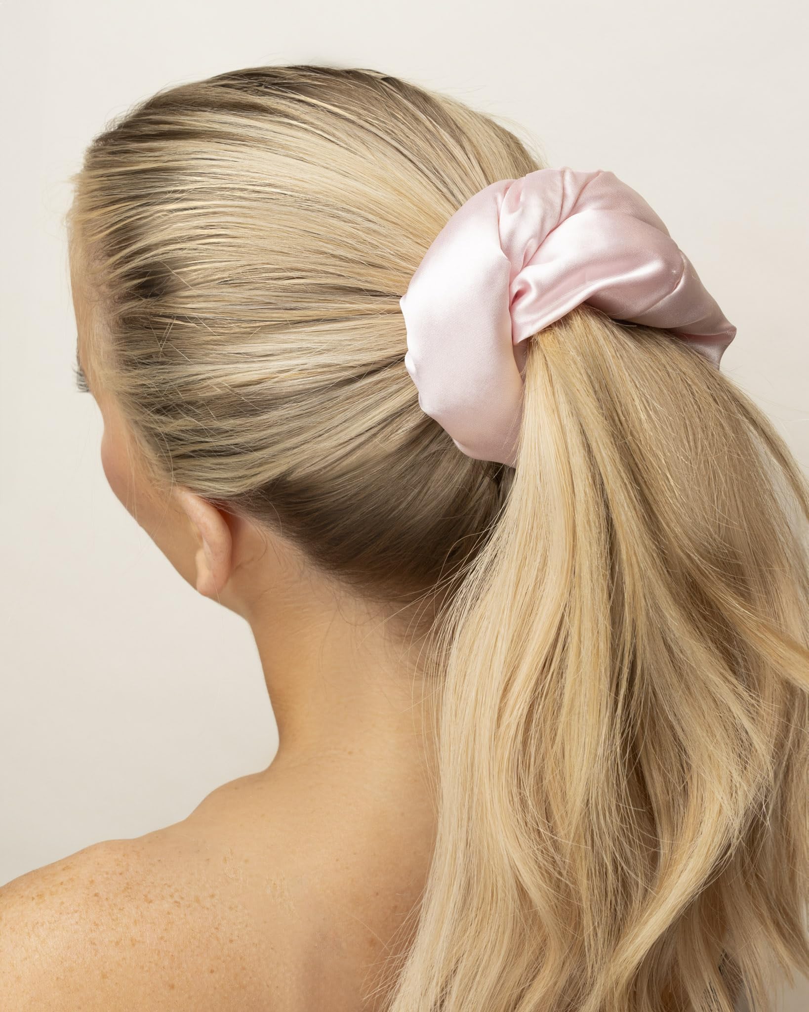 Brushworks Large Cloud Scrunchies 2 Pack – Pink & White Satin, Snag-Free Hair Styling 6