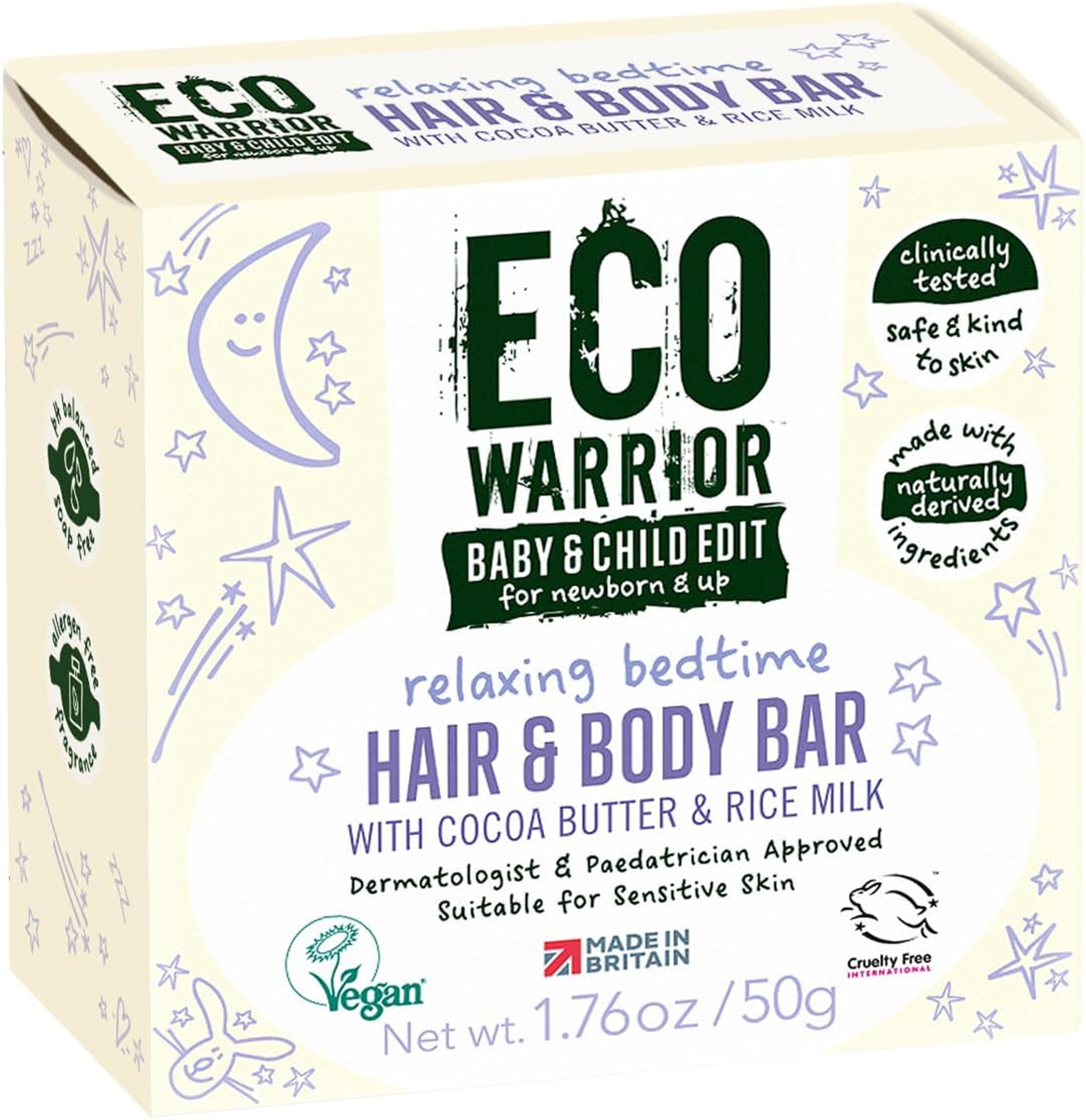 Eco Warrior Baby & Child Relaxing Bedtime Hair & Body Bar (50g) - Vegan & Cruelty-Free