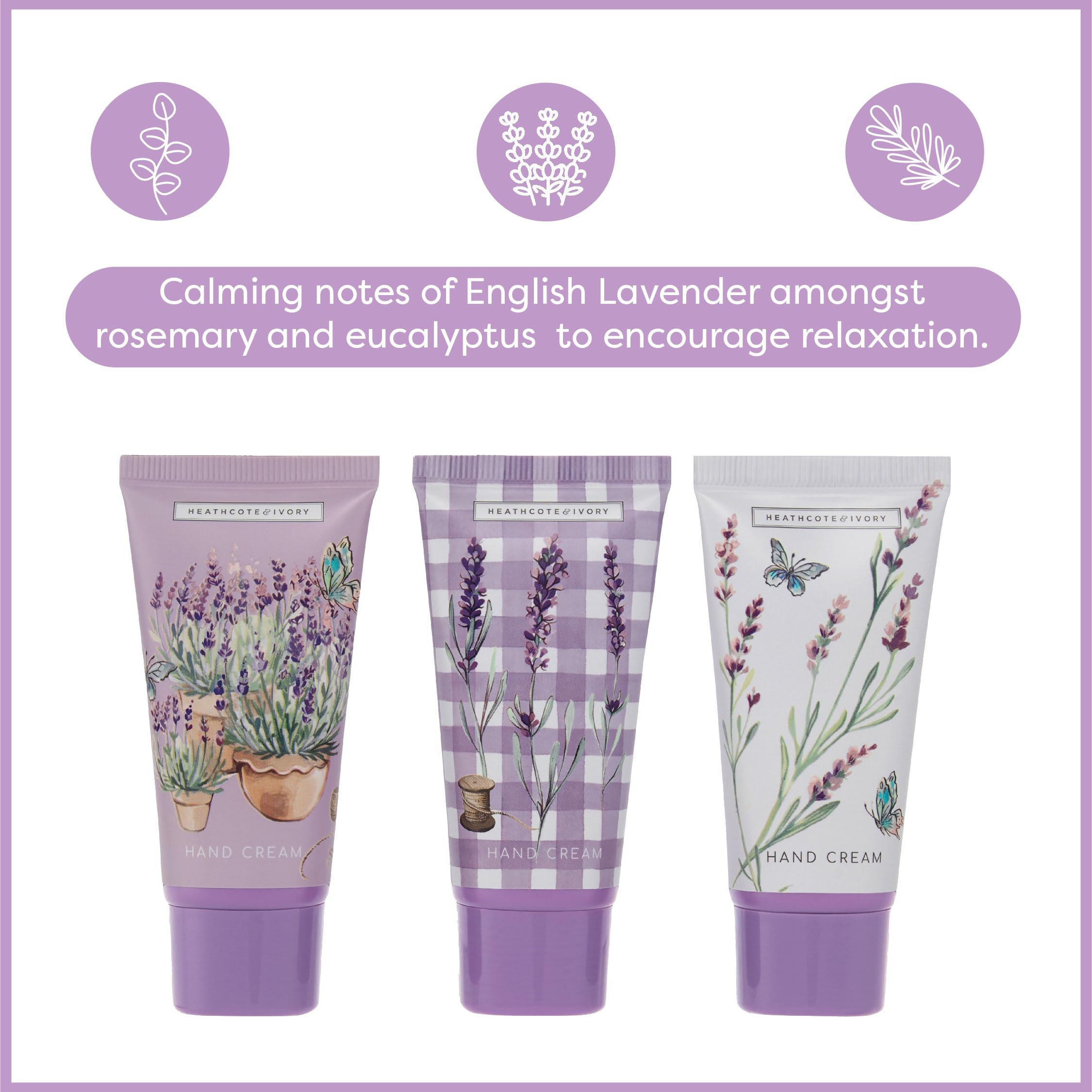Heathcote & Ivory Lavender Hand Cream Trio (3 x 30ml) with Shea Butter & Argan Oil 3