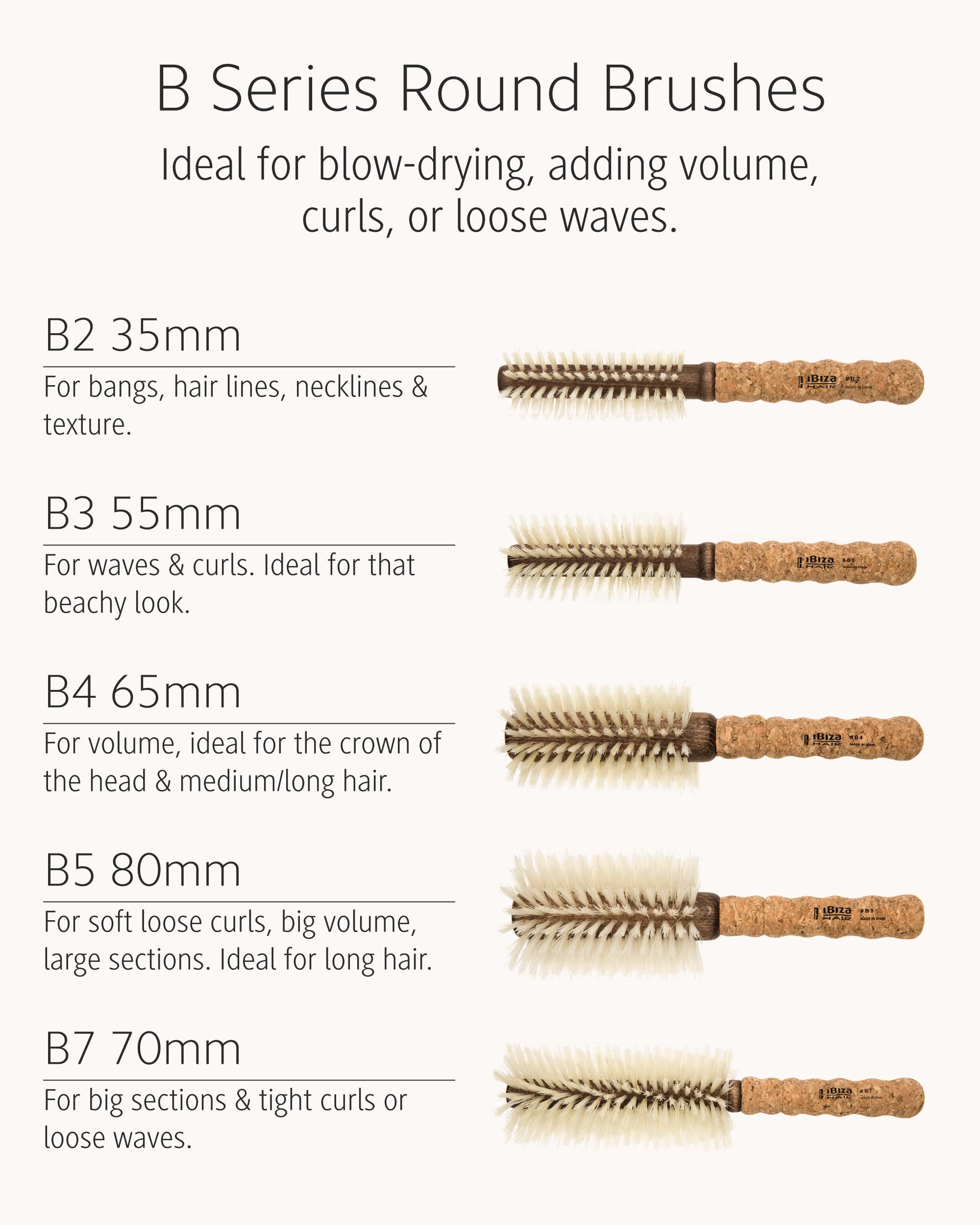 Ibiza Hair B4 Professional Round Brush with Eco Cork Wood Handle for Volume and Curls 6