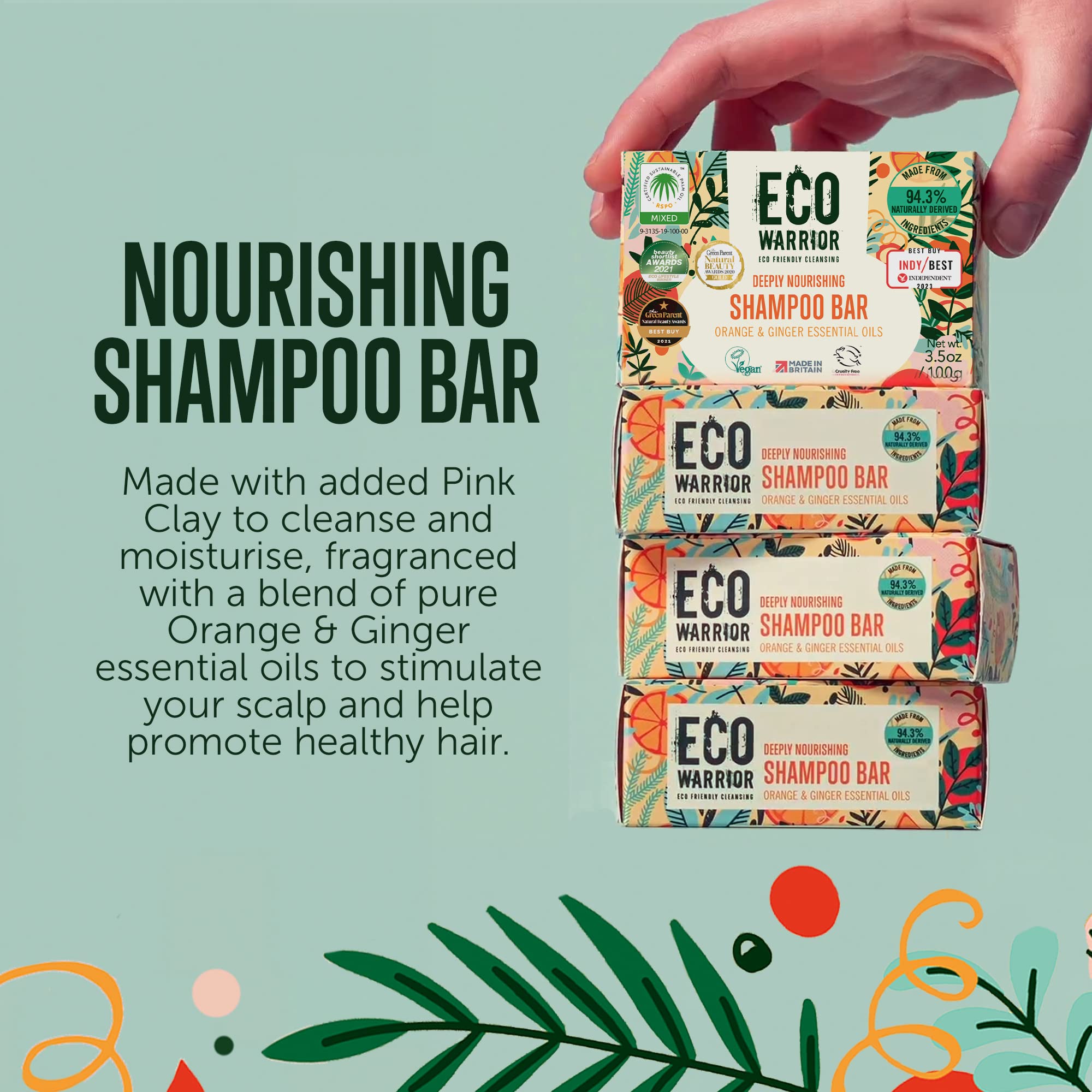 Eco Warrior Deeply Nourishing Shampoo Bar with Pink Clay, Orange & Ginger | Vegan 4