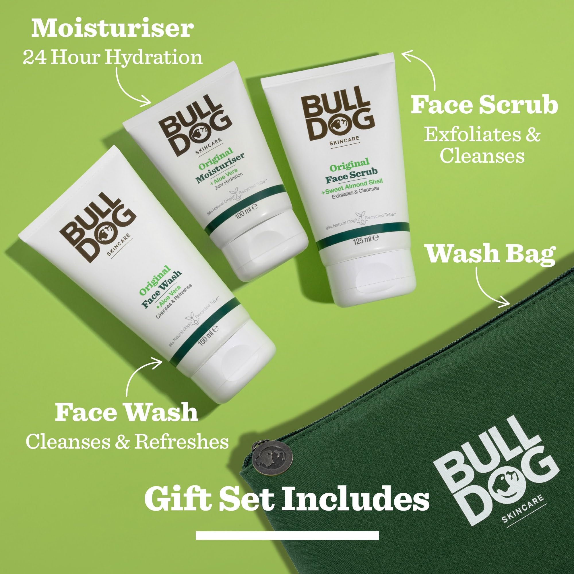Bulldog Skincare Original Grooming Gift Set for Men with Moisturiser, Face Wash, and Scrub