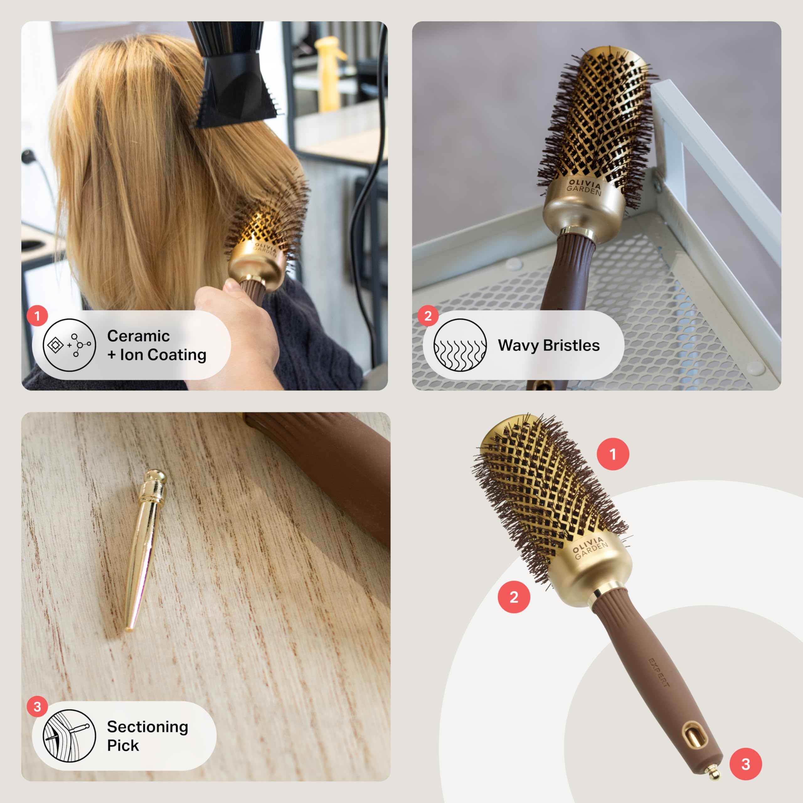 Olivia Garden Expert Blowout Shine – Gold &amp; Braun – 45 – Keramikbeschichtete Rundbürste für glattes Föhnen, frizzfreies Haar und strahlenden Glanz 3