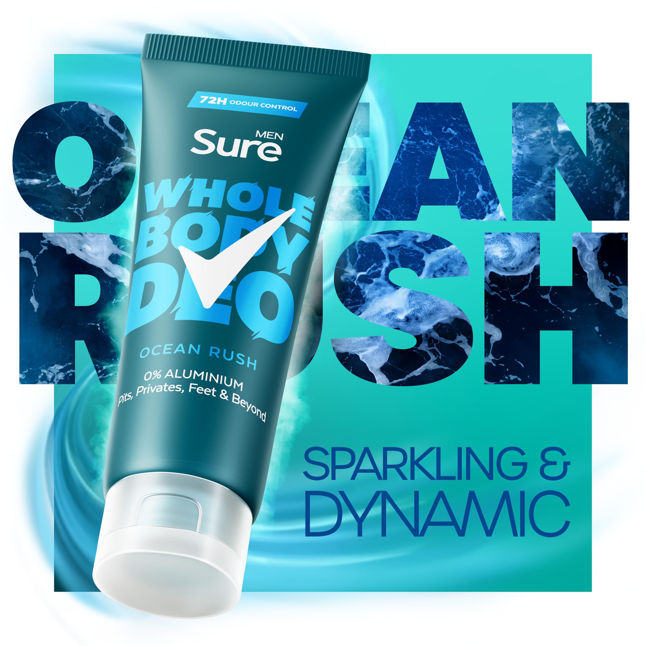 Sure Men Ocean Rush Whole Body Deodorant Cream, Herbal & Woody Scent, 72H Odour Control, 75ml 3