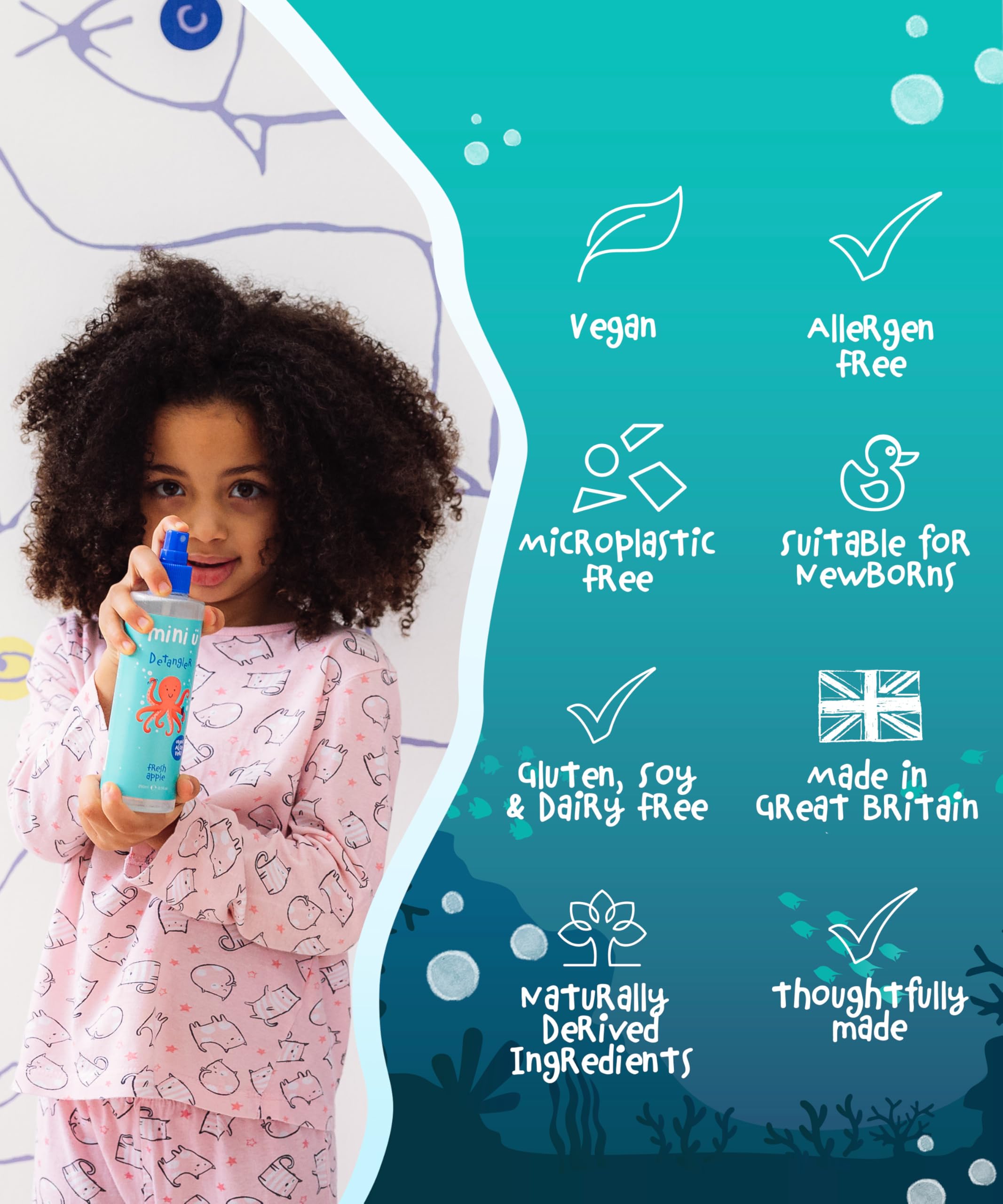 Mini U Kids Detangler Spray with Aloe Vera Juice - Fresh Apple Scented Hair Care 5