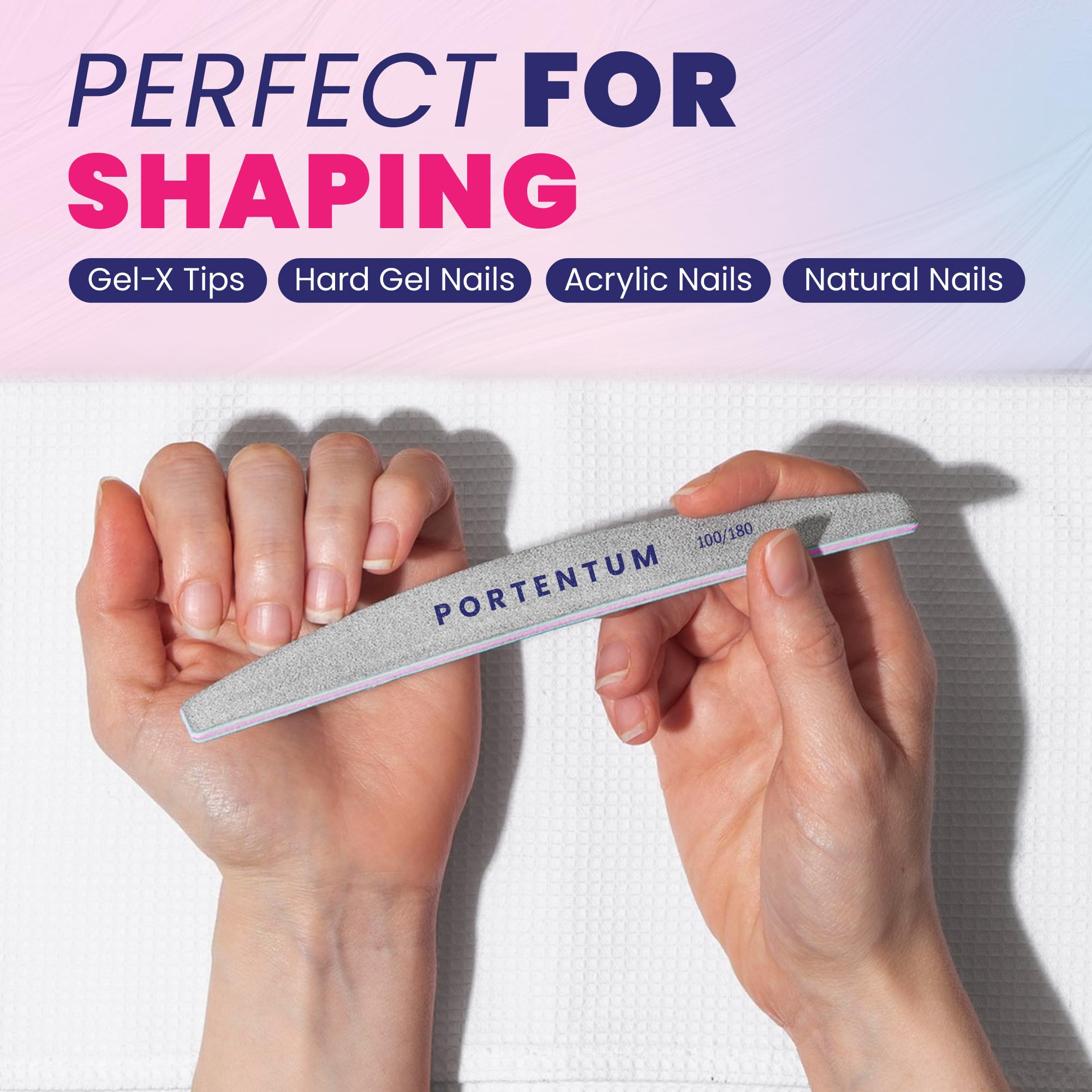 PORTENTUM 8 PCS Professional Double Sided Nail Files 100/180 Grit Washable Emery Board Manicure Tools 6