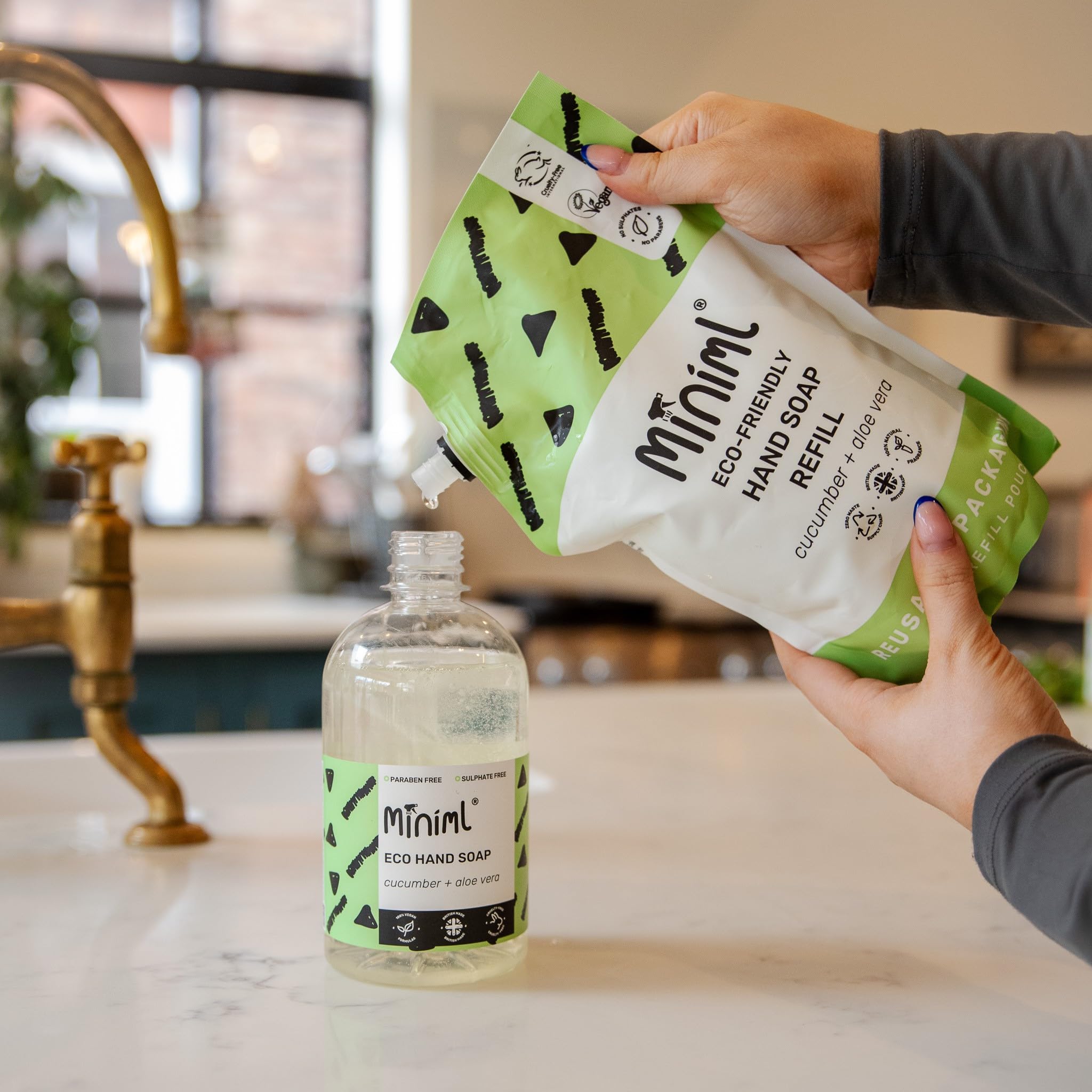 Miniml Handseife, 500 ml – Umweltfreundliches Handwaschgel mit Gurke und Aloe Vera für sanfte und empfindliche Haut – 100 % vegan und tierversuchsfrei. Verpackung kann variieren. 4