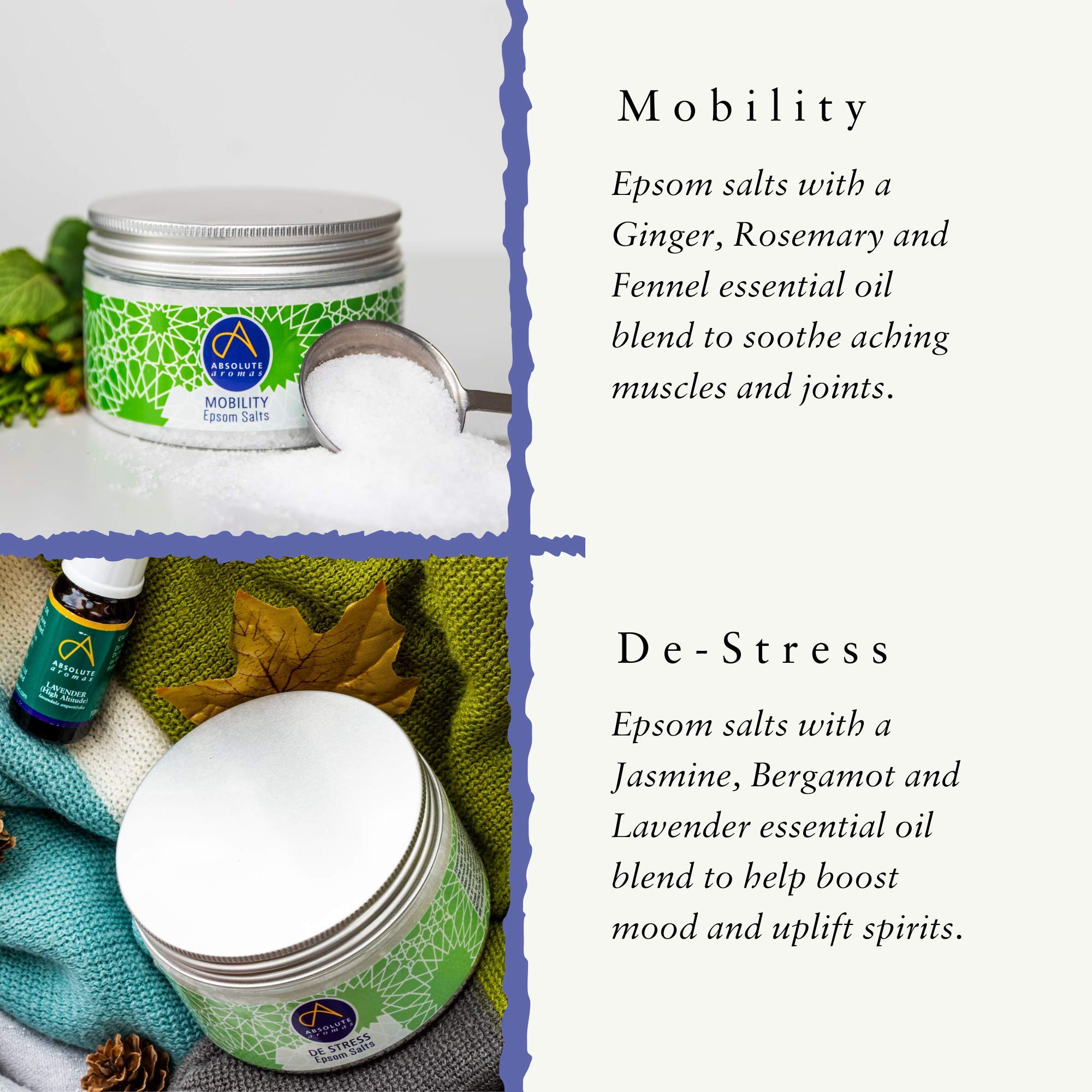 Absolute Aromas Epsom Bath Salts Bundle Gift Set - 5 x 300g De-Stress, Detox, Lavender 4