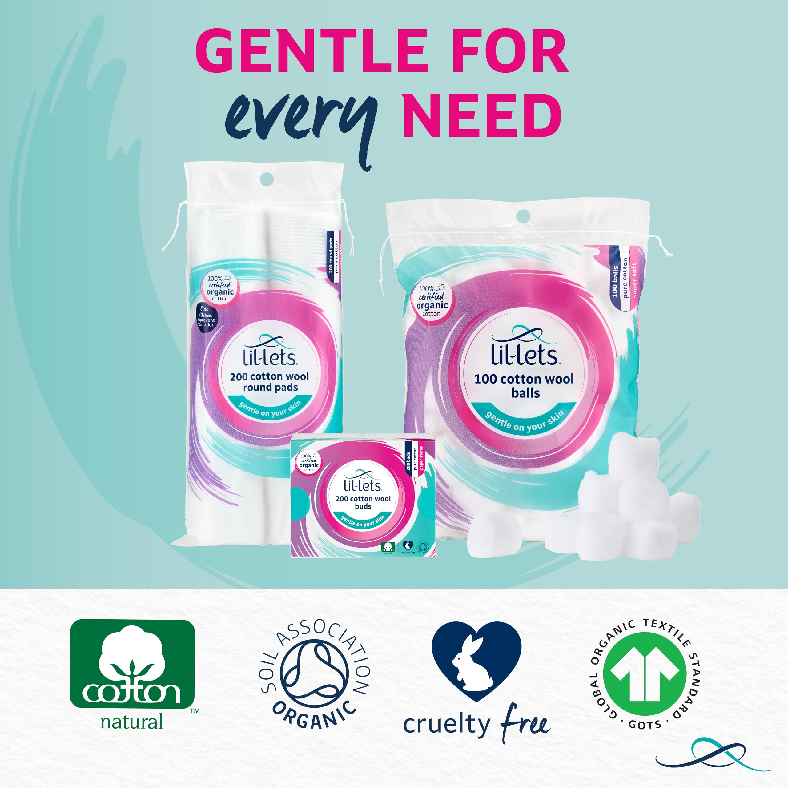 Lil-Lets Certified Organic Cotton Wool Balls, 100 Count, 100% Pure Cotton 6