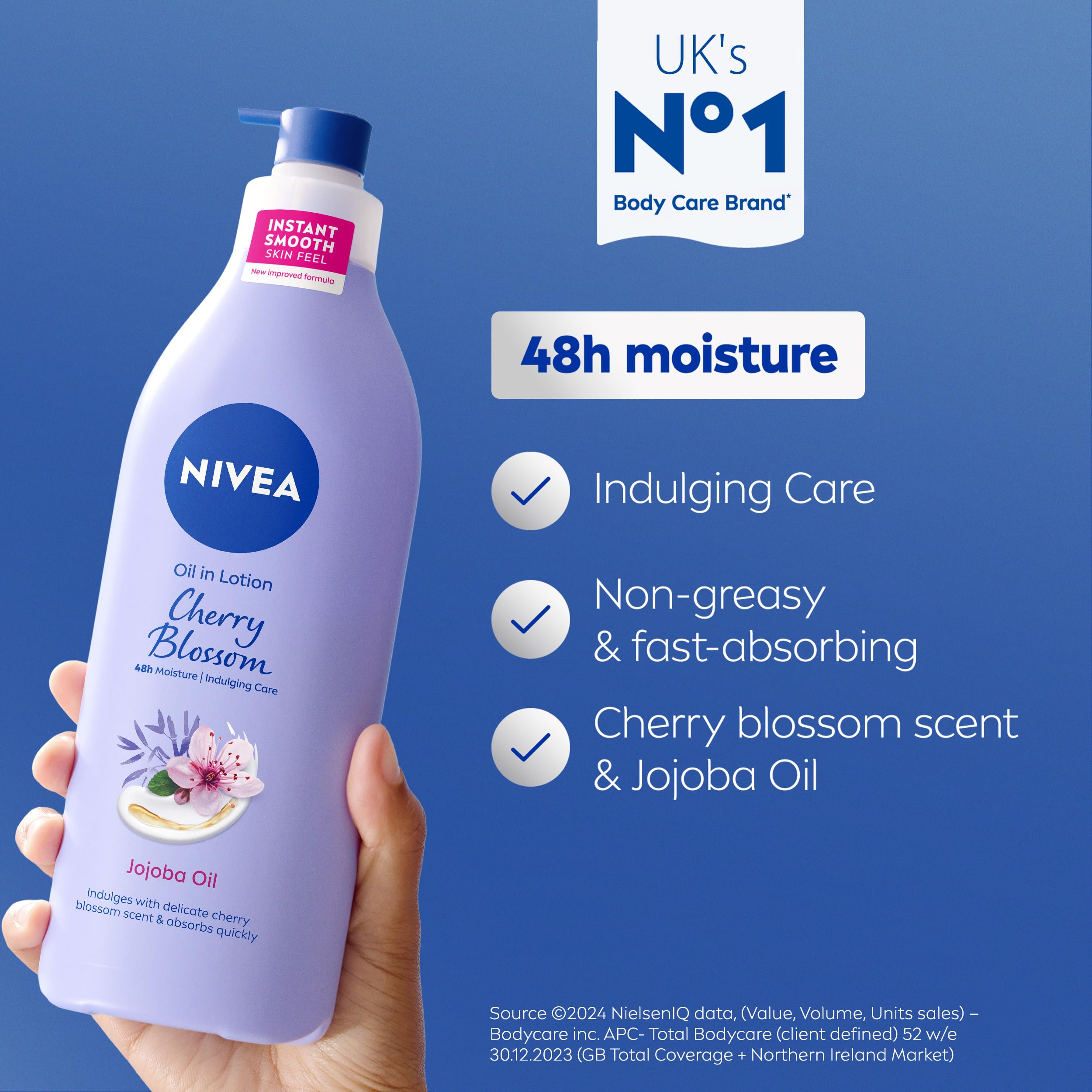 NIVEA Oil In Lotion with Cherry Blossom & Jojoba Oil for 48h Moisture (400ml)