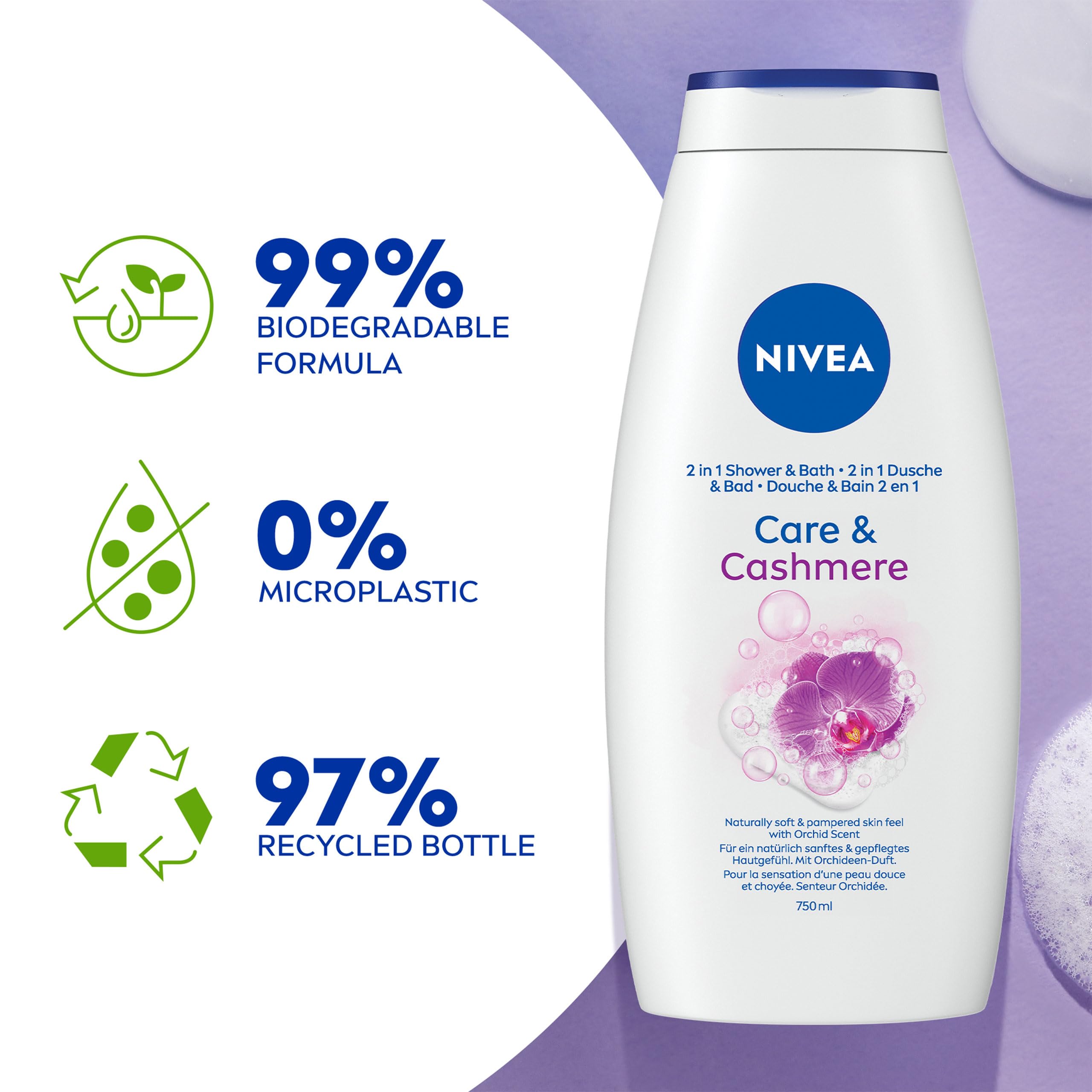 NIVEA 2in1 Cashmere Shower & Bath Gel with Vitamin C, E & Oils (750ml) 5
