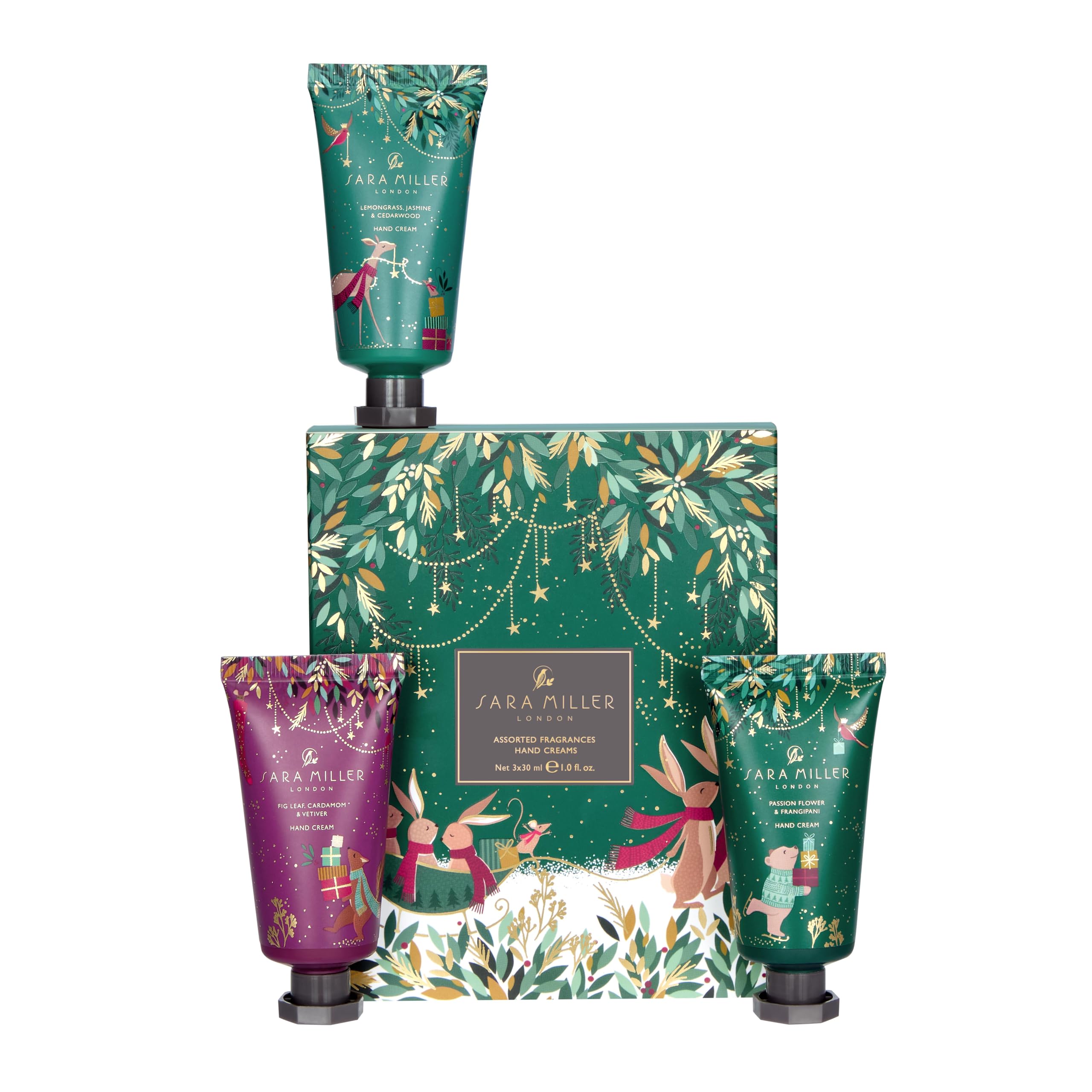 Sara Miller London Hand Cream Trio Set (3 x 30ml) with Tropical & Amber Fragrances