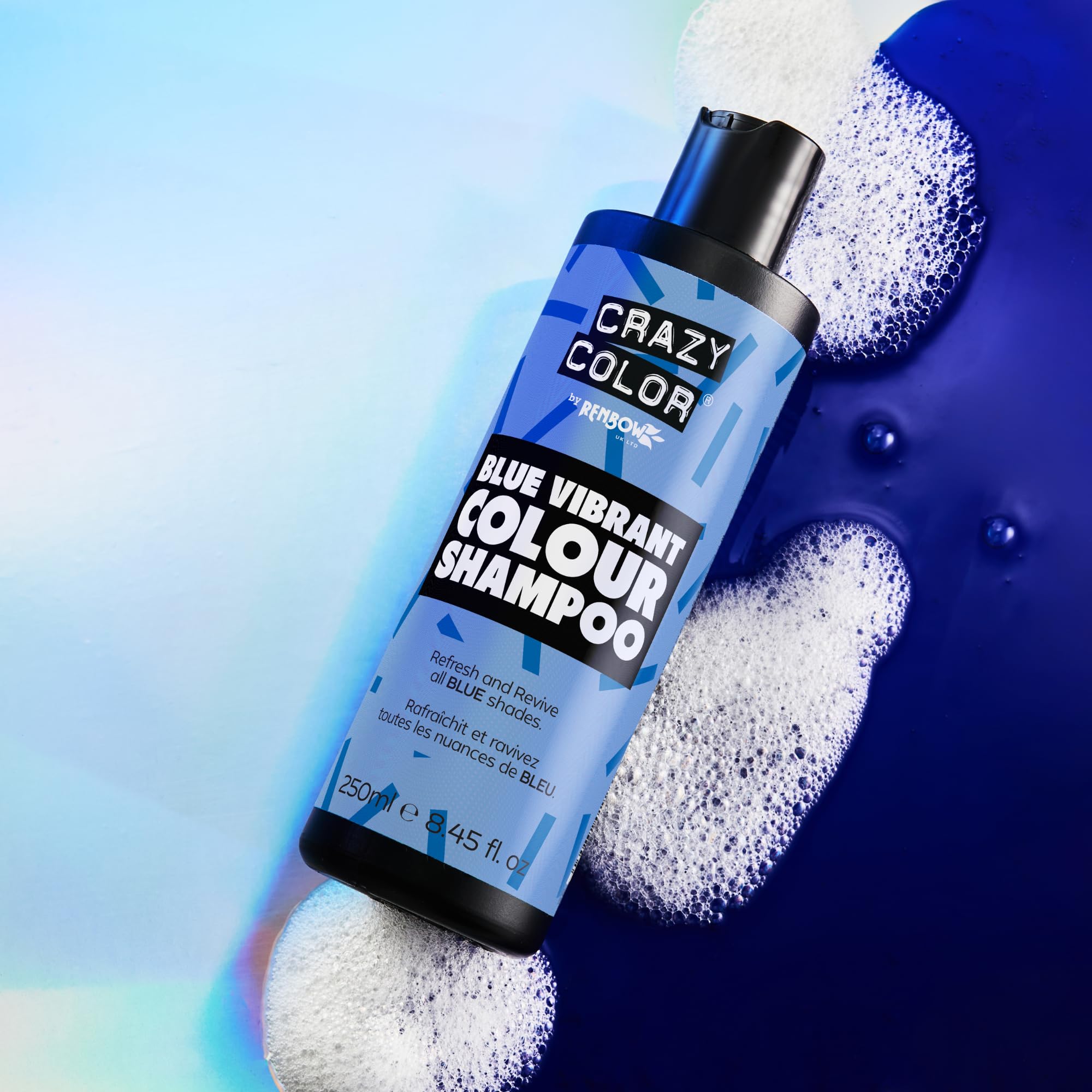 Crazy Color Blue Shampoo für blaues Haar | Pflegt, erfrischt und schützt die Farbe | Für alle Blautöne: Elektroblau, Kobaltblau und Pastellblau. Vegan, tierversuchsfrei und sulfatfrei. 250 ml