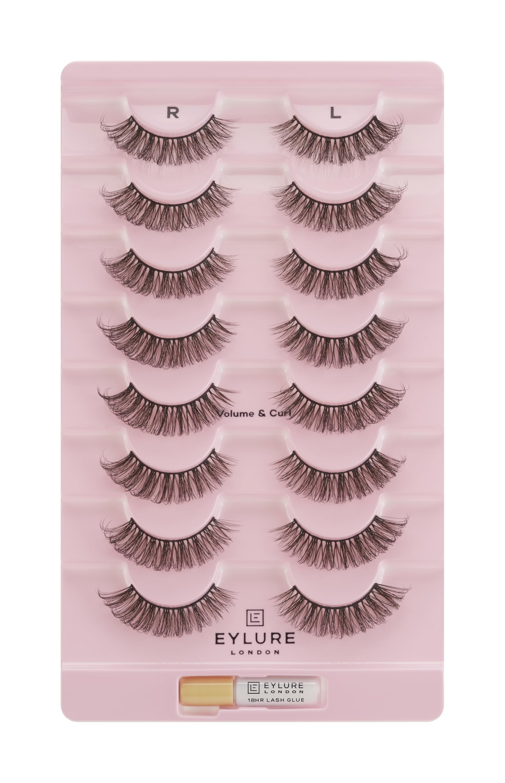 Eylure Lash Board Volume & Curl False Lashes - 8 Pairs with Latex-Free Glue