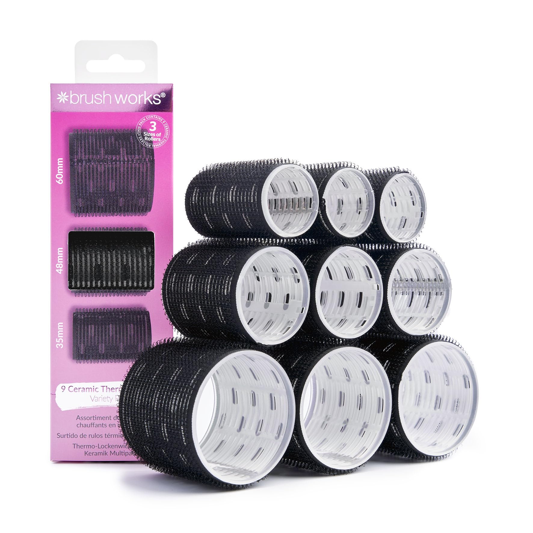 Brushworks Ceramic Thermal Hair Rollers - 9 Pack Assorted Sizes for Volume & Curls
