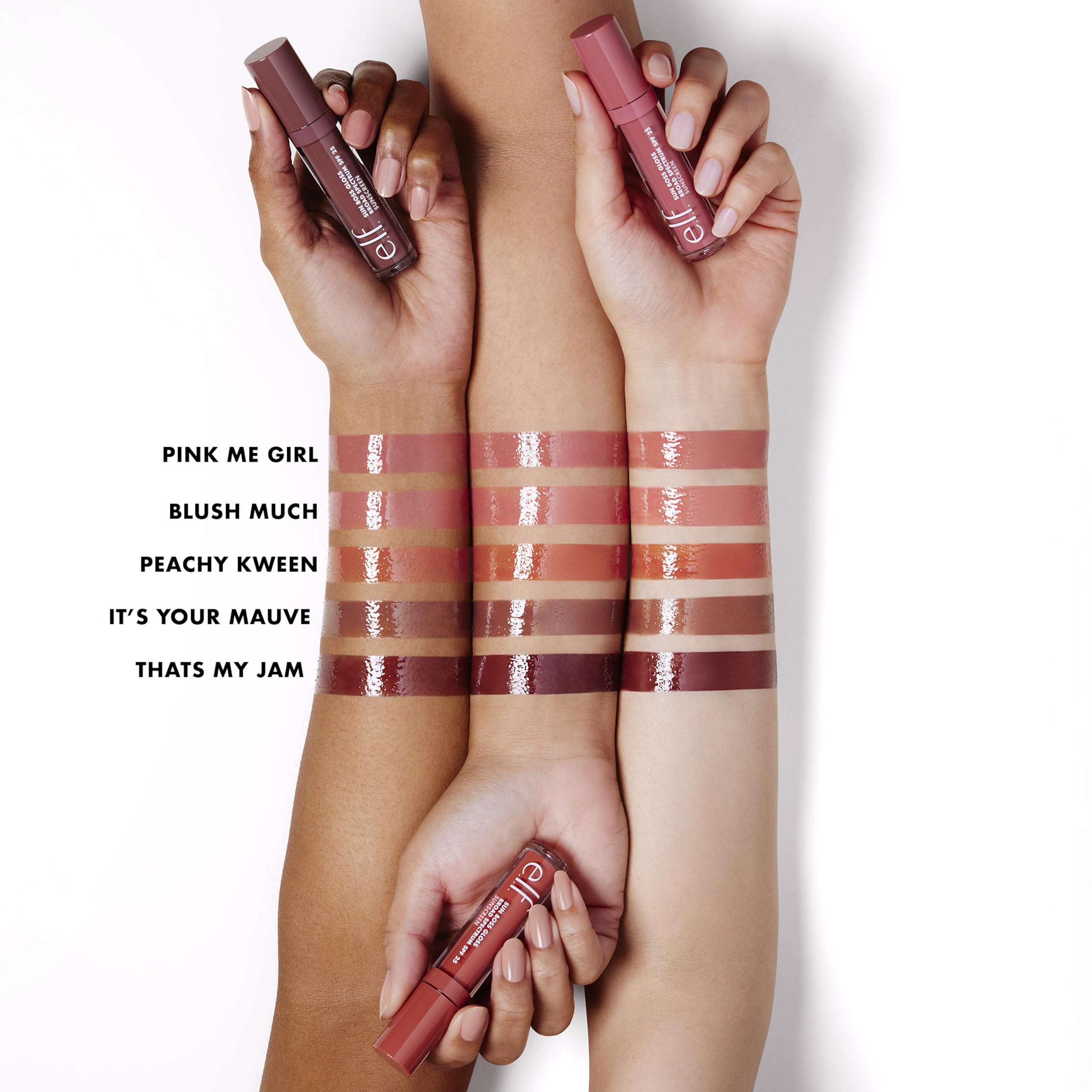 elf Sun Boss Gloss SPF 25, hochpigmentierter Lipgloss für ein glänzendes Finish, feuchtigkeitsspendende und pflegende Formel, vegan und tierversuchsfrei, Blush Much 4