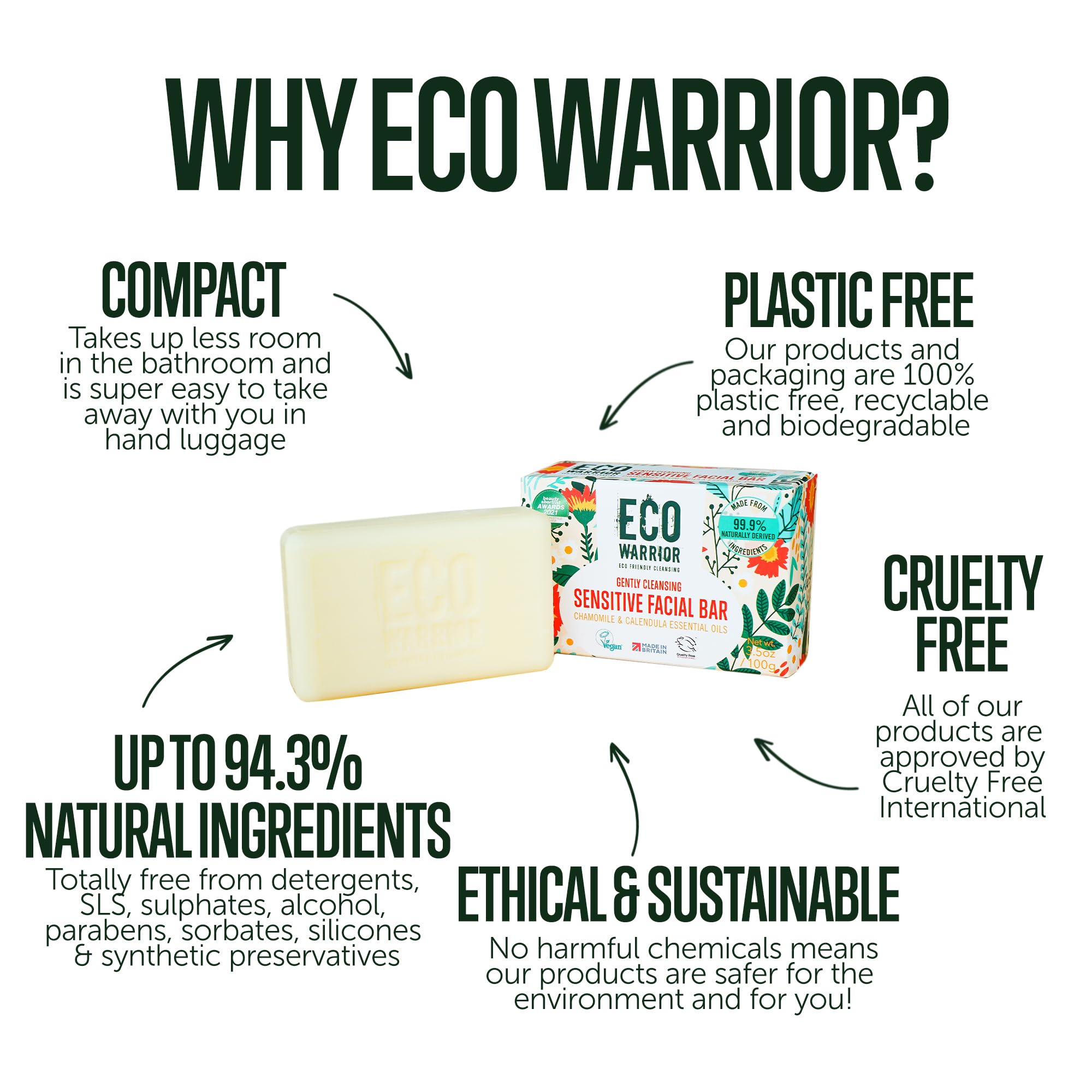 Eco Warrior Sensitive Facial Bar Soap | Vegan, Chamomile & Calendula Scent 4