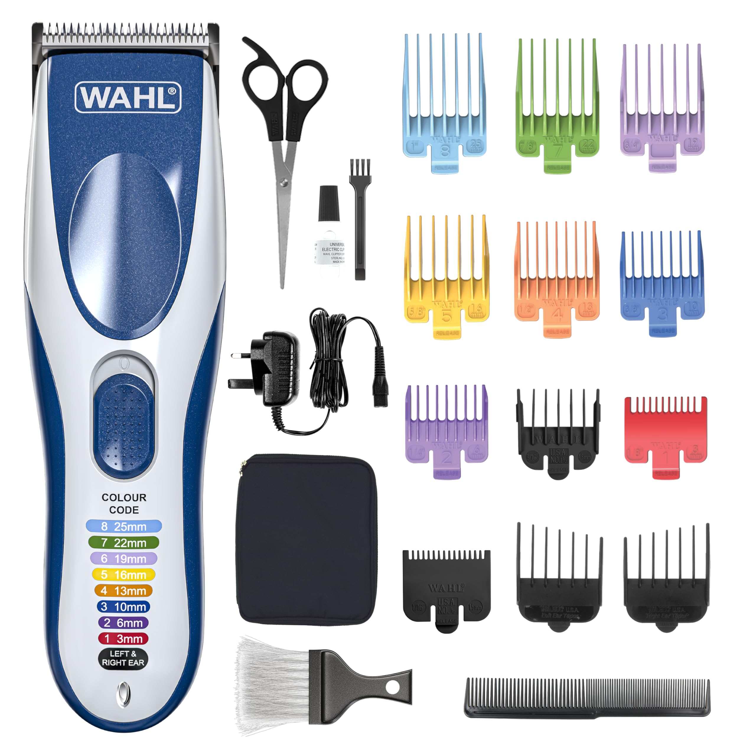 Wahl Colour Pro Cordless Clipper Haircutting Kit with 12 Coloured Guide Combs
