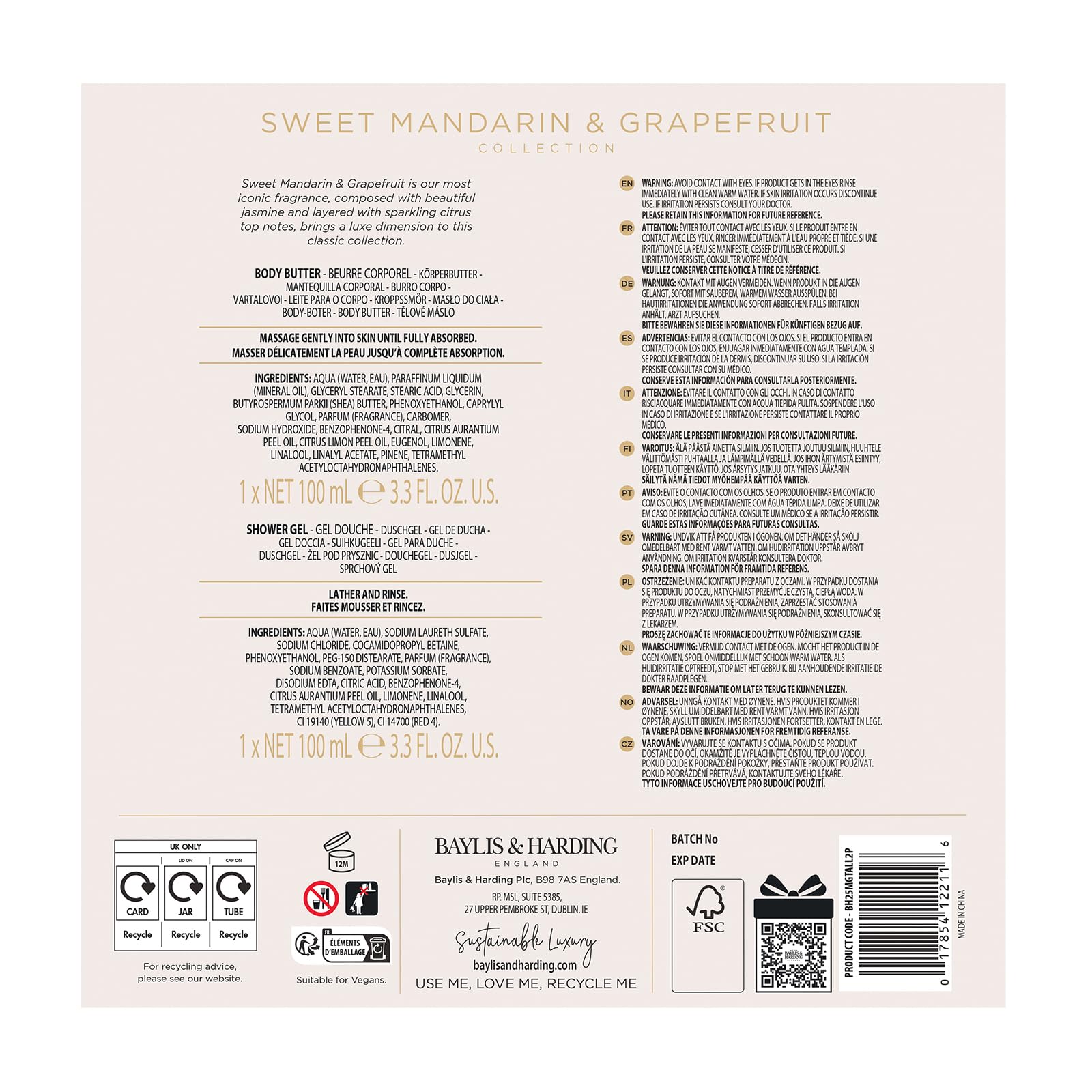 Baylis & Harding Sweet Mandarin & Grapefruit Body Pamper Duo Gift Set - Vegan Friendly 7