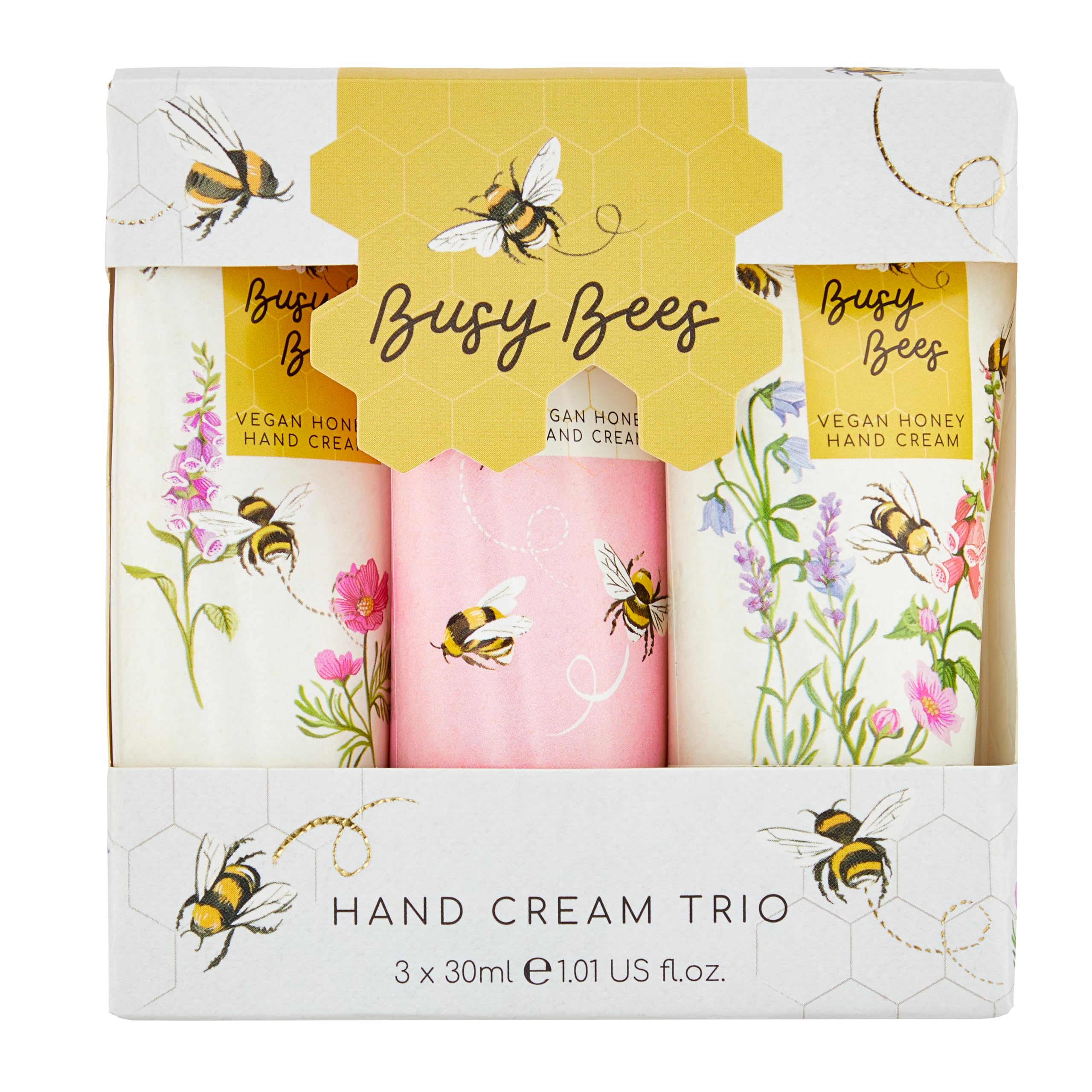Heathcote & Ivory Busy Bees Vegan Honey Hand Cream Trio, 3 x 30ml Travel Set