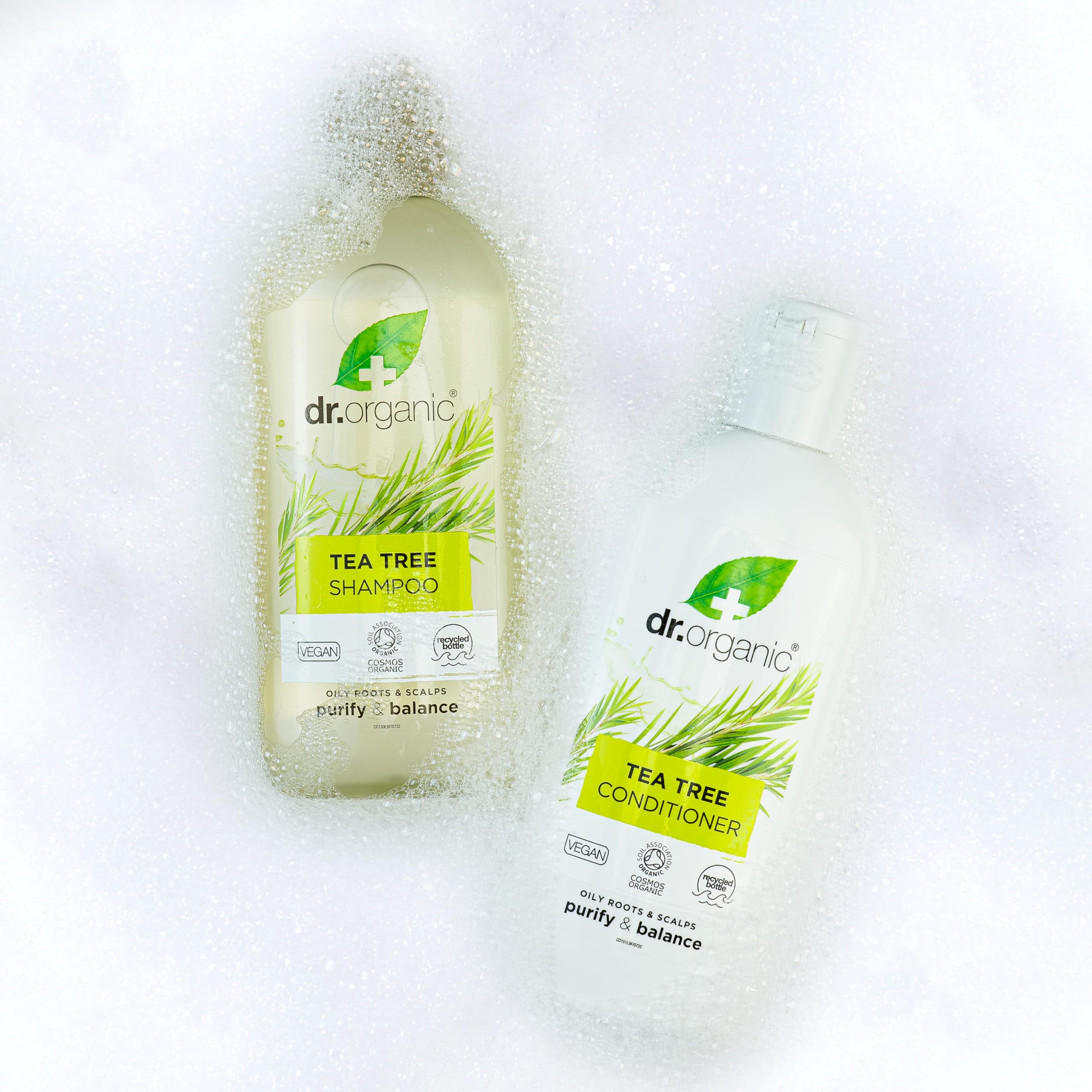 Dr. Organic Teebaum-Shampoo &amp; Spülung Set mit Reisetasche, reinigend, für fettiges Haar, natürlich, vegan, tierversuchsfrei, ohne Parabene und SLS, recycelbar und aus recyceltem, aus dem Meer stammendem Kunststoff, Bio, 265 ml 3