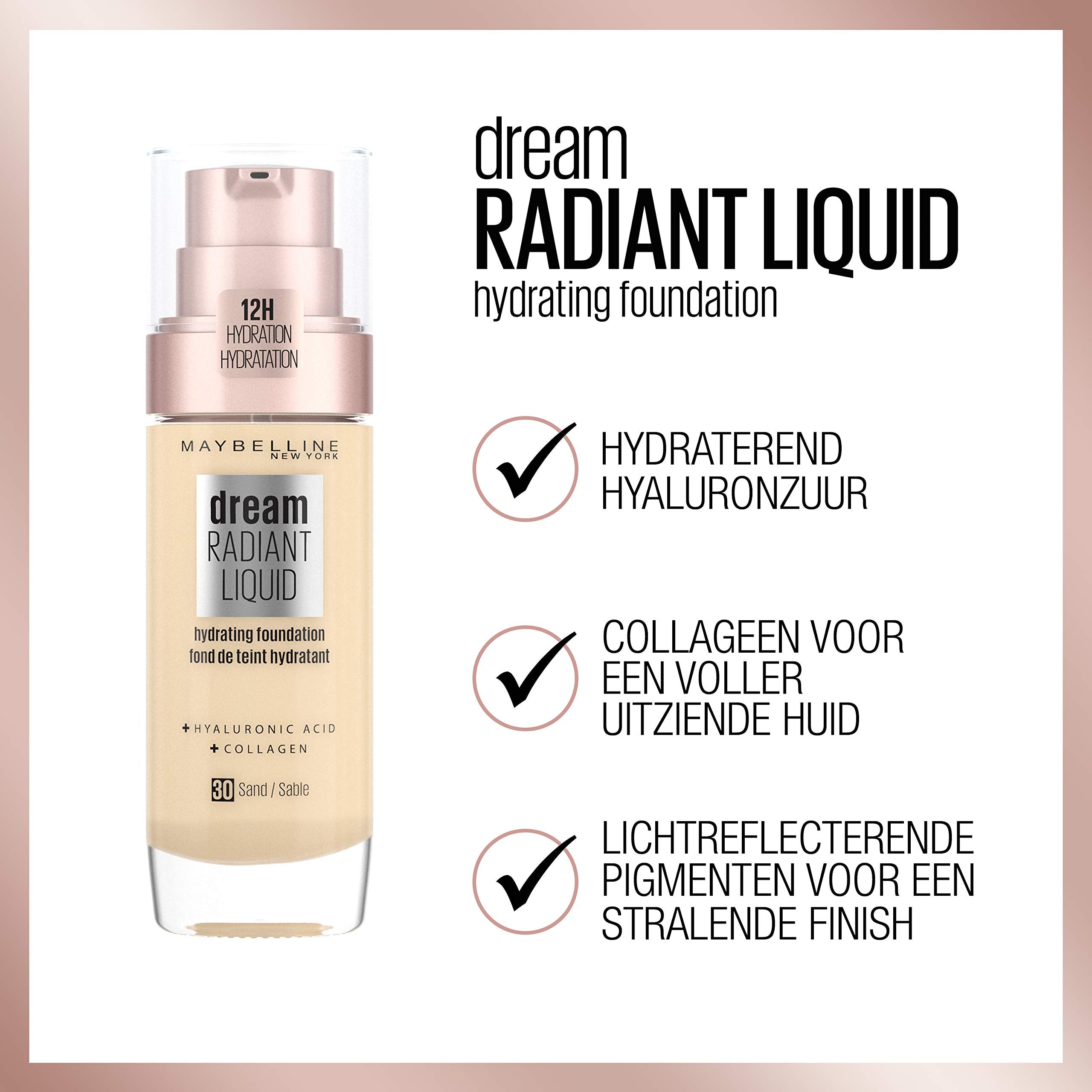 Maybelline Dream Radiant Liquid Hydrating Foundation with Hyaluronic Acid & Collagen - 30 Sand 5