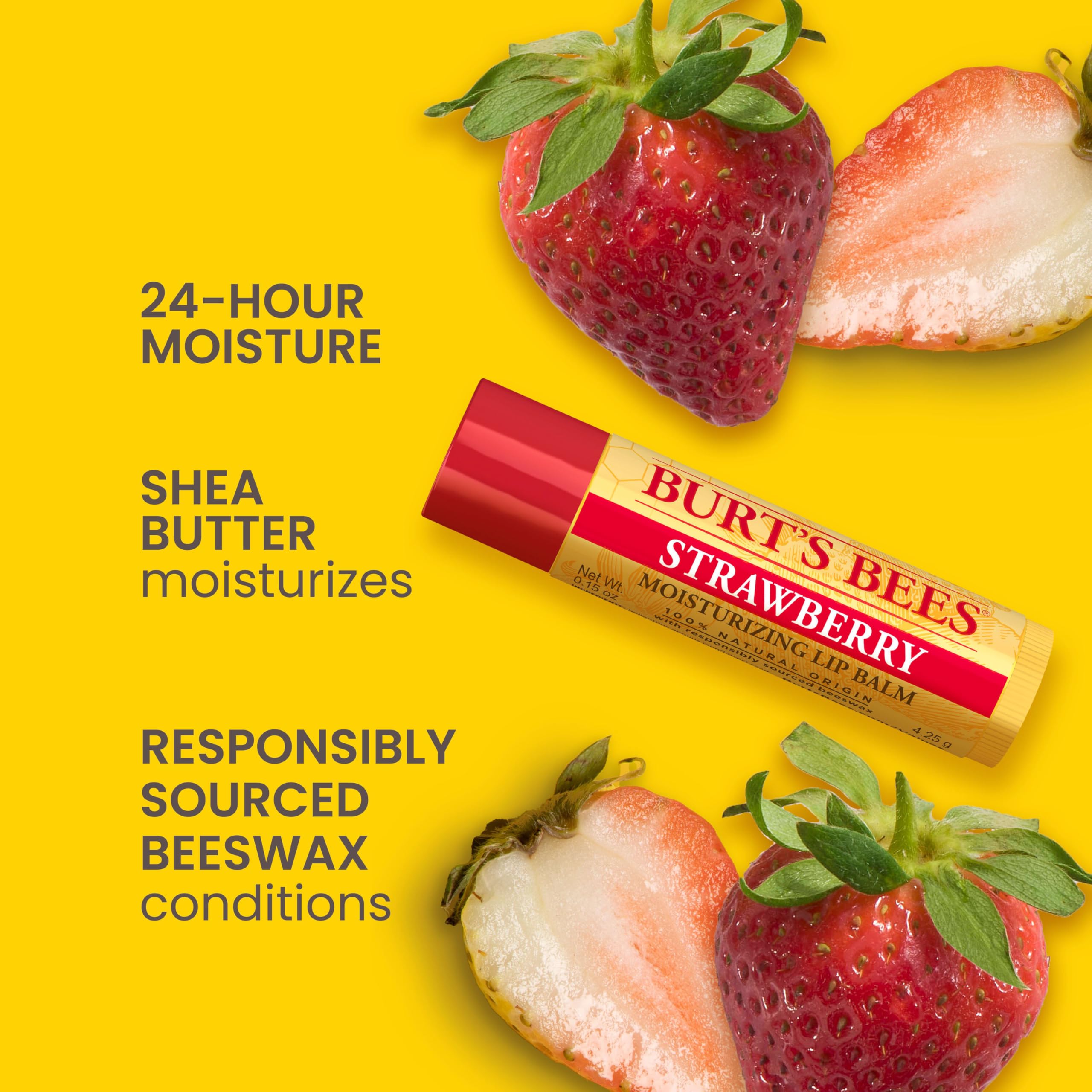 Burt's Bees Strawberry Moisturizing Lip Balm Twin Pack, 2 x 0.15 oz, Matte Finish