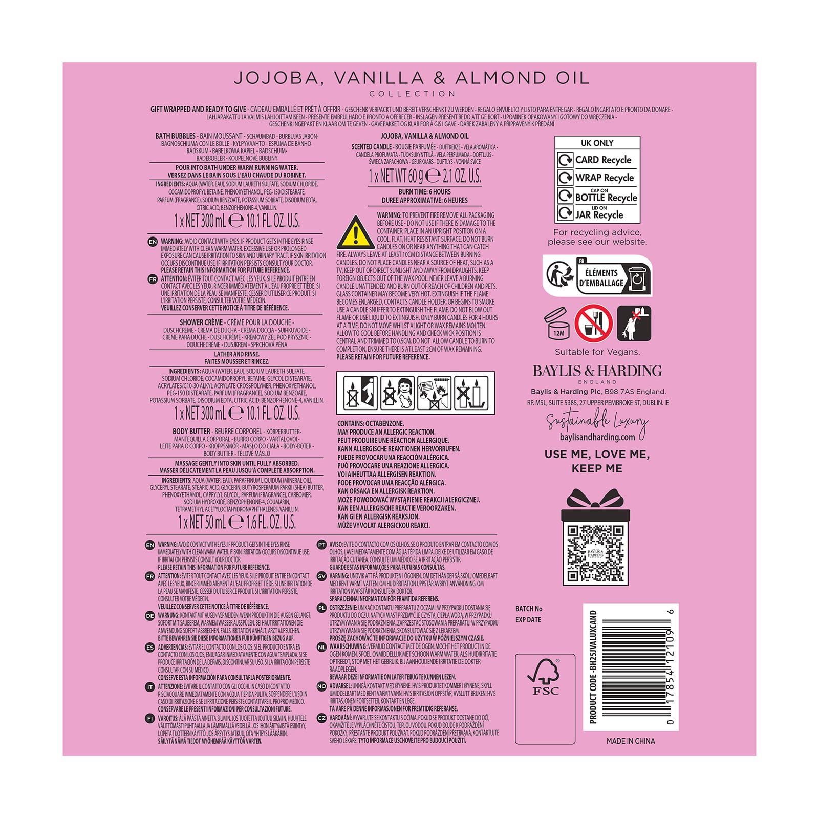Baylis &amp; Harding Jojoba-, Vanille- und Mandelöl-Geschenkset mit Kerzenlicht, verpackt - vegan (1 Stück) 7