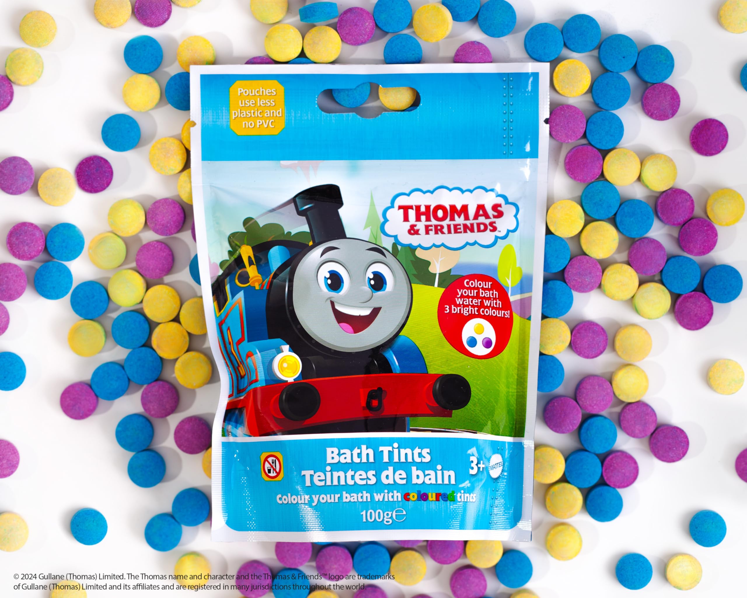 Thomas & Friends Children's Bath Tints Drops - 100g Purple, Yellow & Blue Fizzers