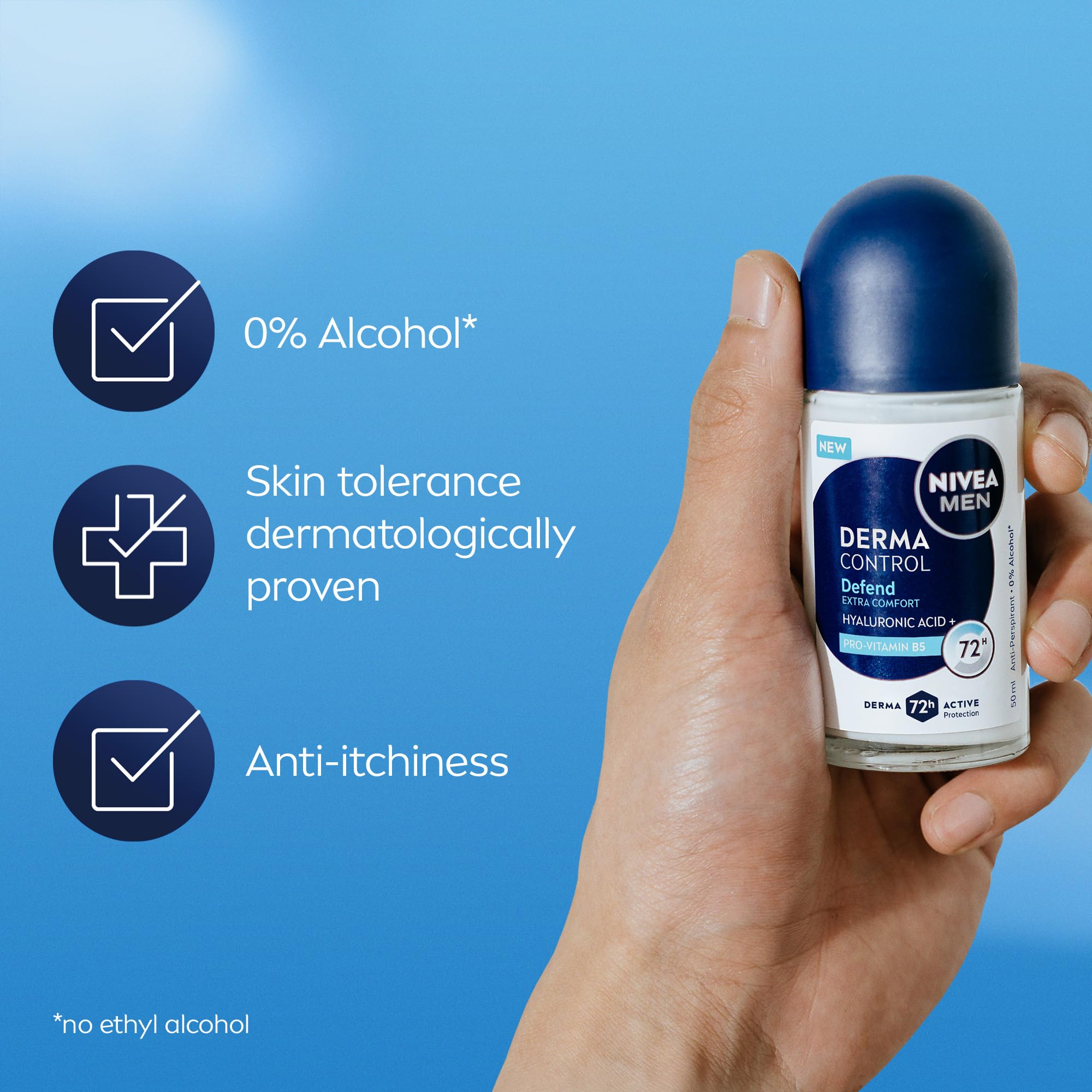 NIVEA MEN Derma Control Defend Roll On Anti-Perspirant Deodorant with Hyaluronic Acid (50ml) 7