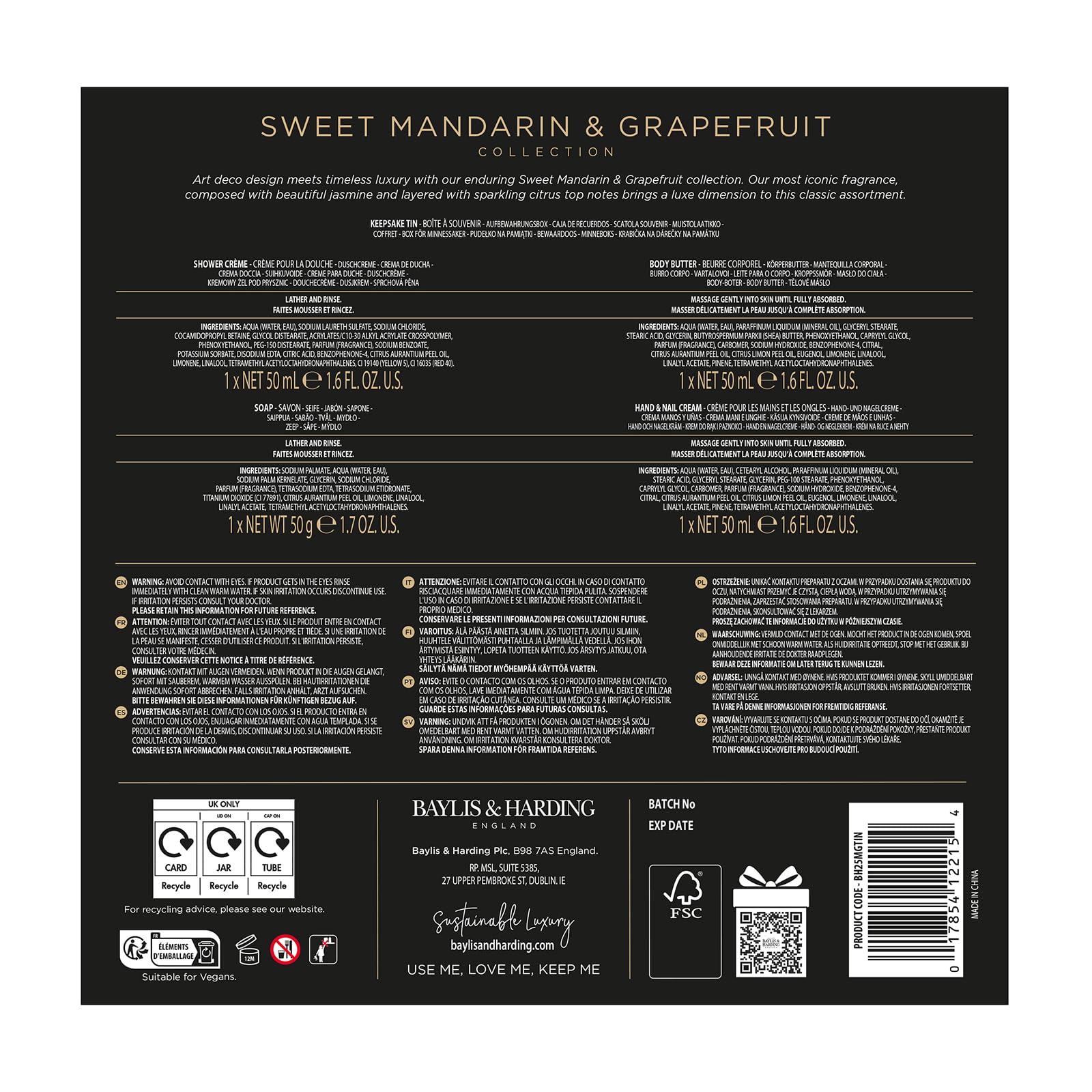 Baylis & Harding Sweet Mandarin & Grapefruit Luxury Pamper Tin Gift Set 7