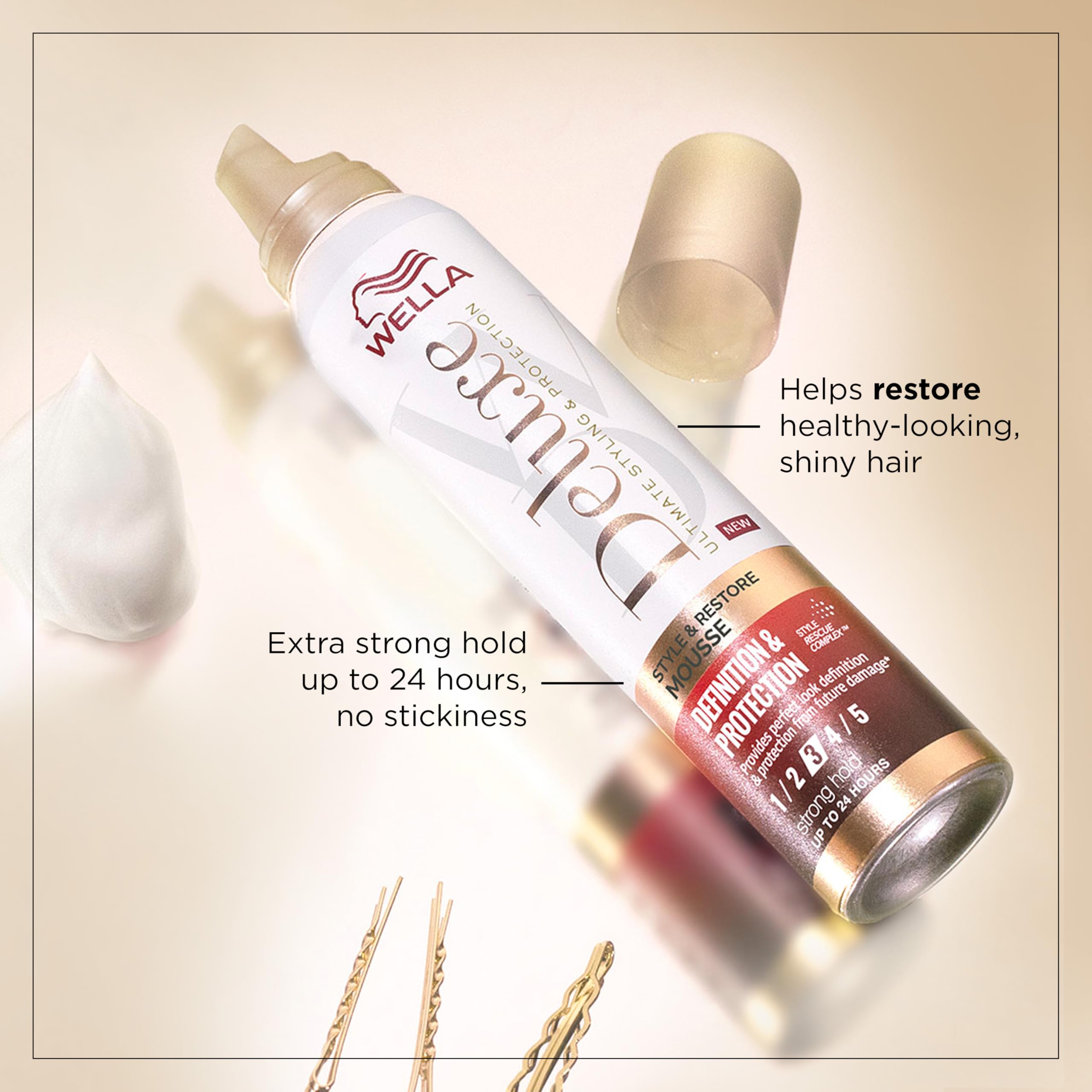 Wella Deluxe Definition & Protection Mousse, 200ml - Strong Hold Styling Foam 3