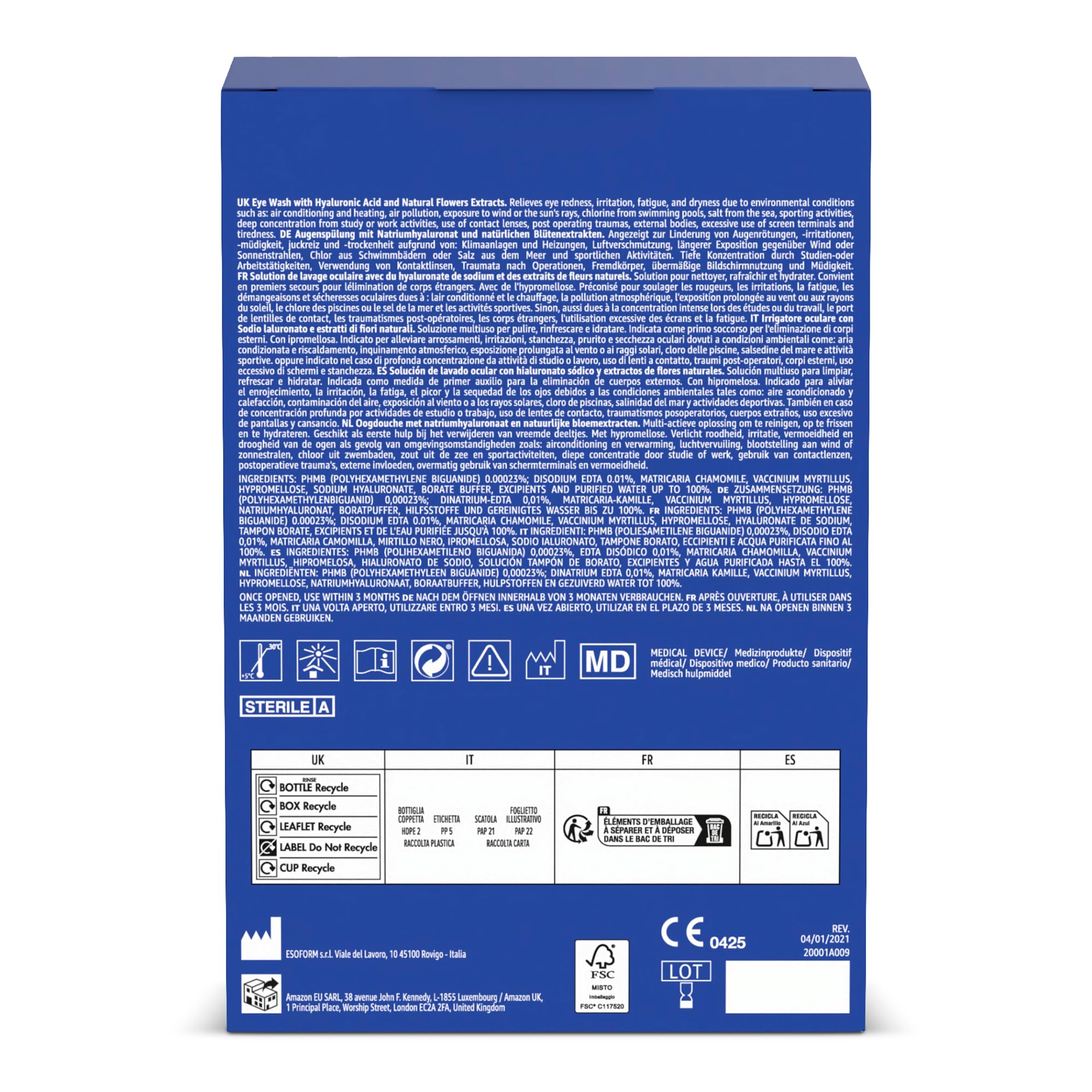 Amazon Basic Care Eye Wash with Sodium Hyaluronate and Natural Flowers Extracts, 2 x 360ml 6