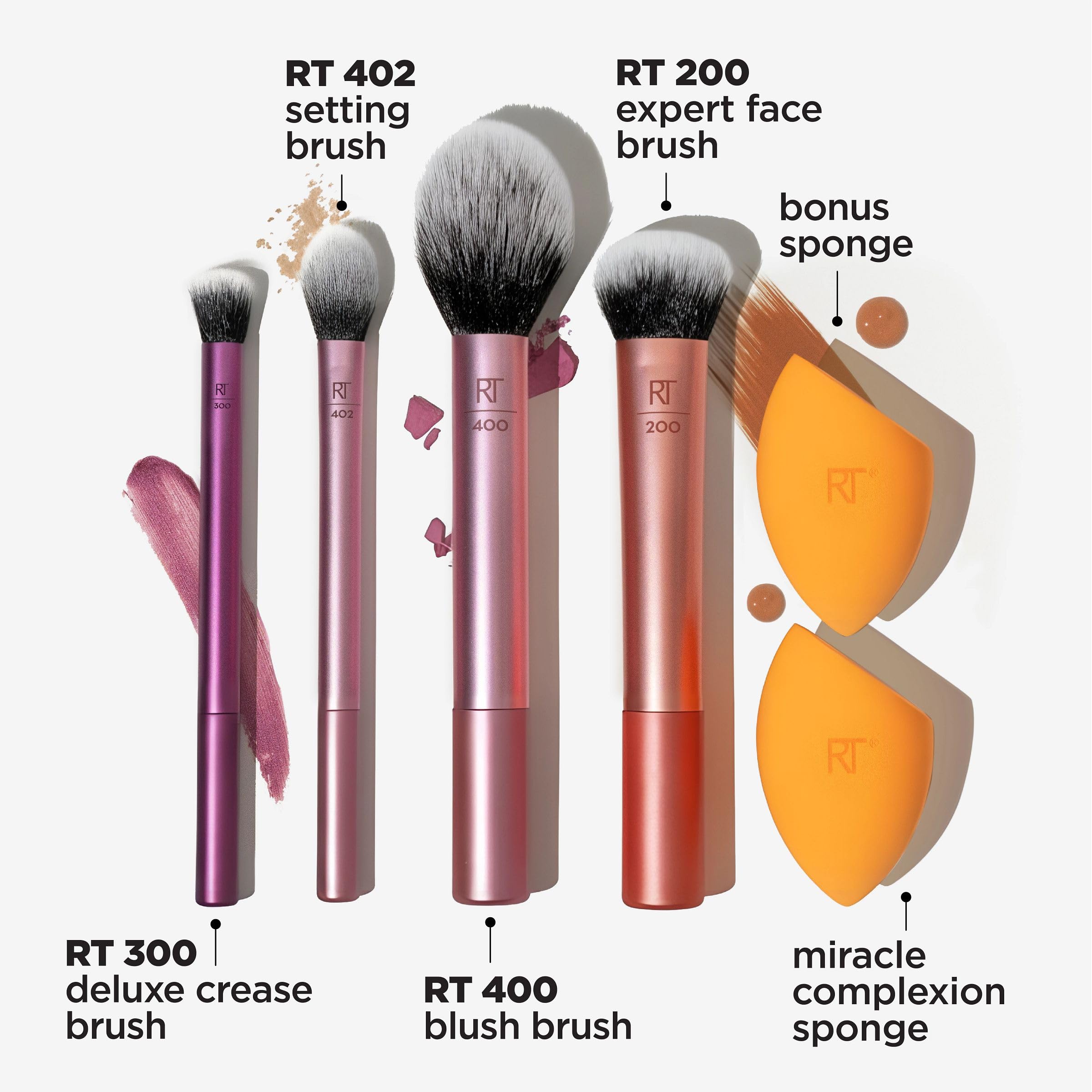 Real Techniques Everyday Essentials + Make-up-Schwamm-Set, 4 Make-up-Pinsel 4