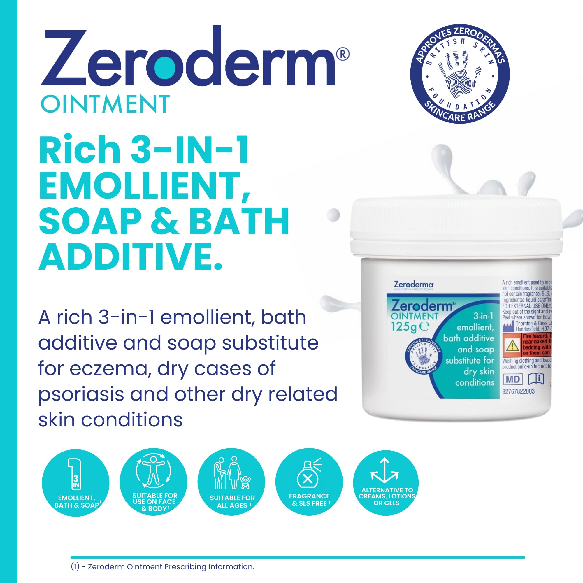Zeroderma Zeroderm Salbe 125g - 3-in-1 Weichmacher, Badezusatz und Seifenersatz 3