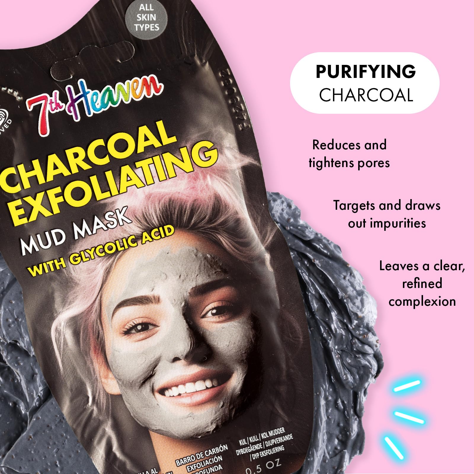 7th Heaven Charcoal Mud Mask with Glycolic Acid for Deep Cleanse and Exfoliation 4