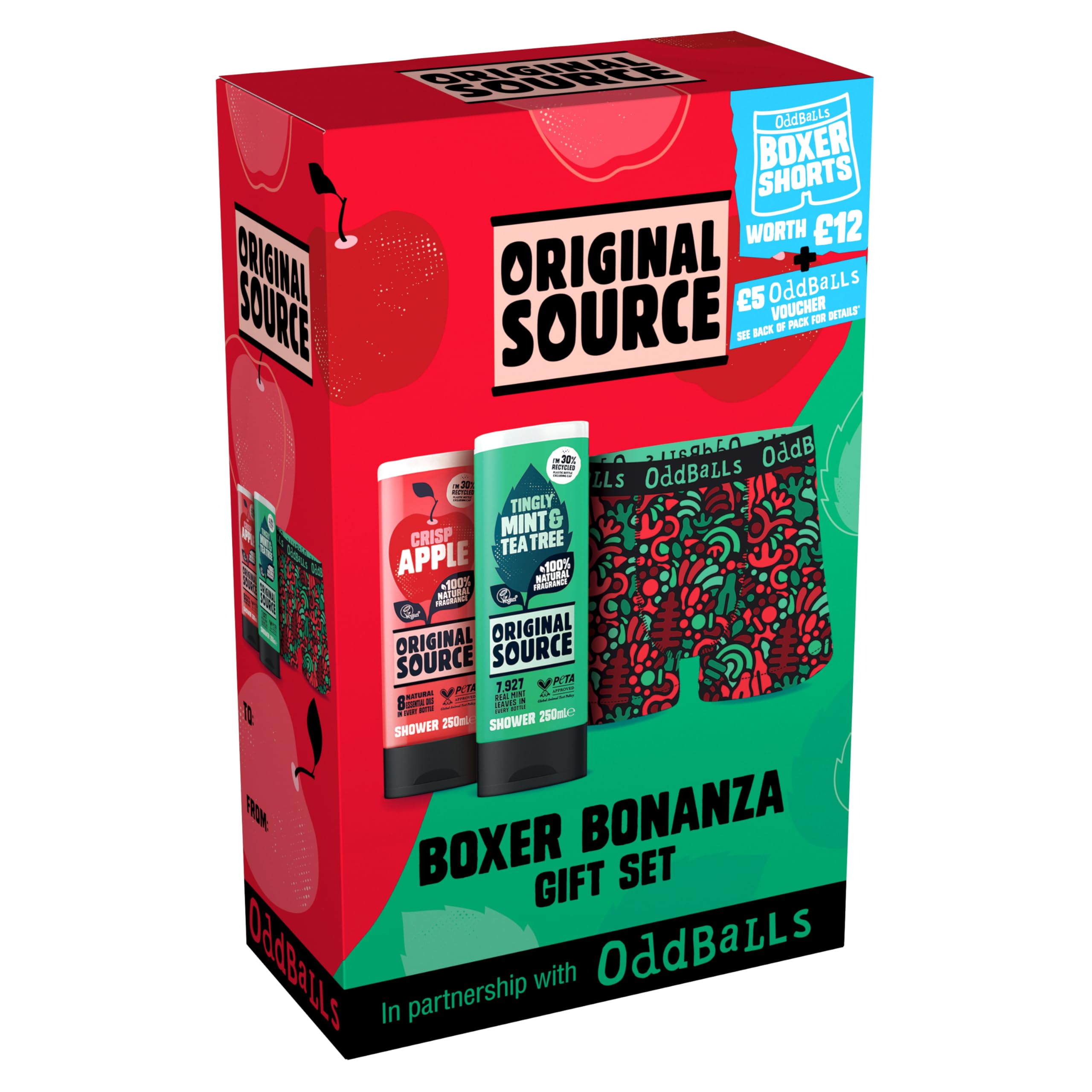 Original Source x Oddballs Boxer Bonanza Geschenkset mit Duschgel und Boxershorts mit Apfel-Minz-Teebaumduft, Geschenkidee für Männer, Geburtstagsgeschenk, 100 % natürlicher Duft, vegan, tierversuchsfrei 7