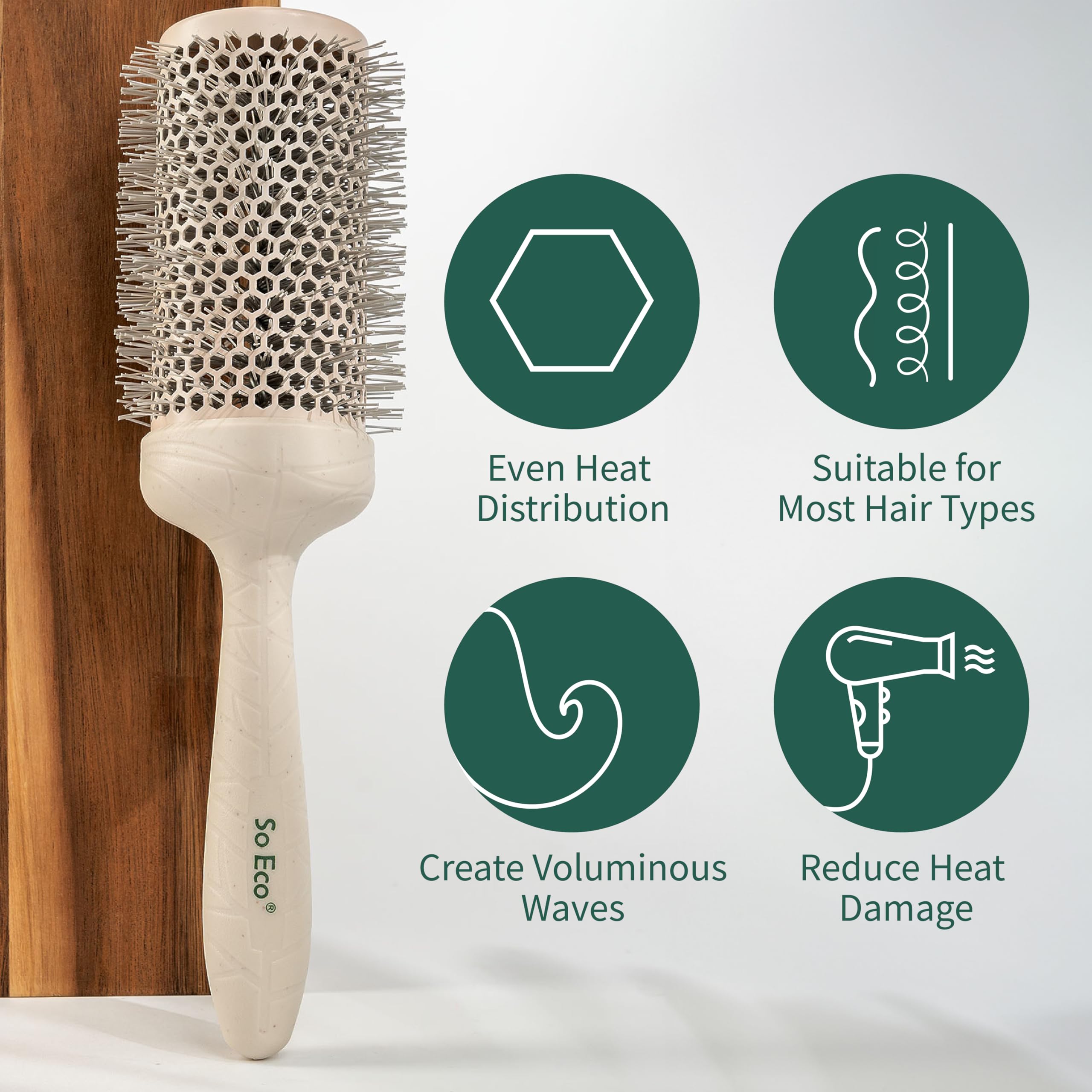 So Eco Große 53-mm-Thermo-Keramik-Rundbürste – Styling-, Volumen- und Lockenbürste für langes Haar. Nachhaltiger Griff und Borsten aus recyceltem Biokunststoff. 5