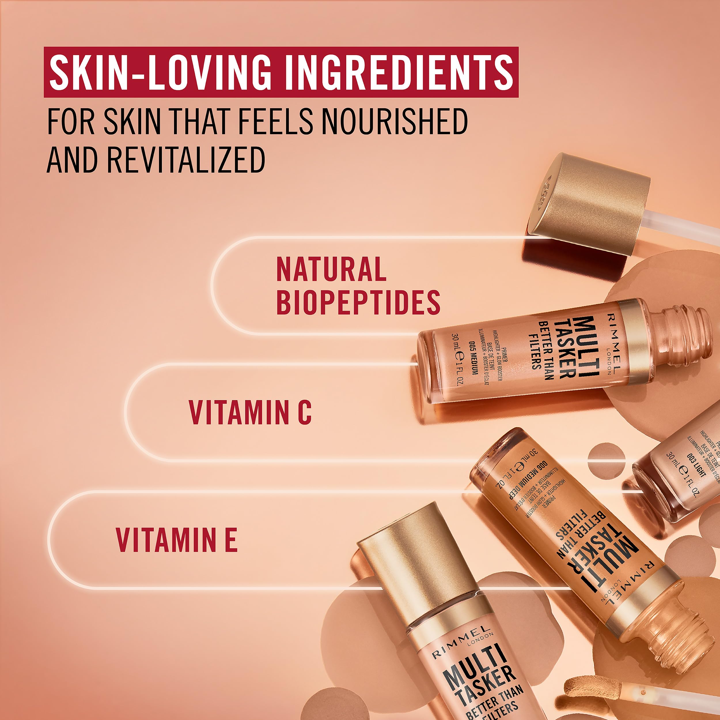 Rimmel Multi Tasker Better Than Filters 3 in 1 Primer, Glow Booster & Highlighter, 001 Fair, Vitamin C & E 6