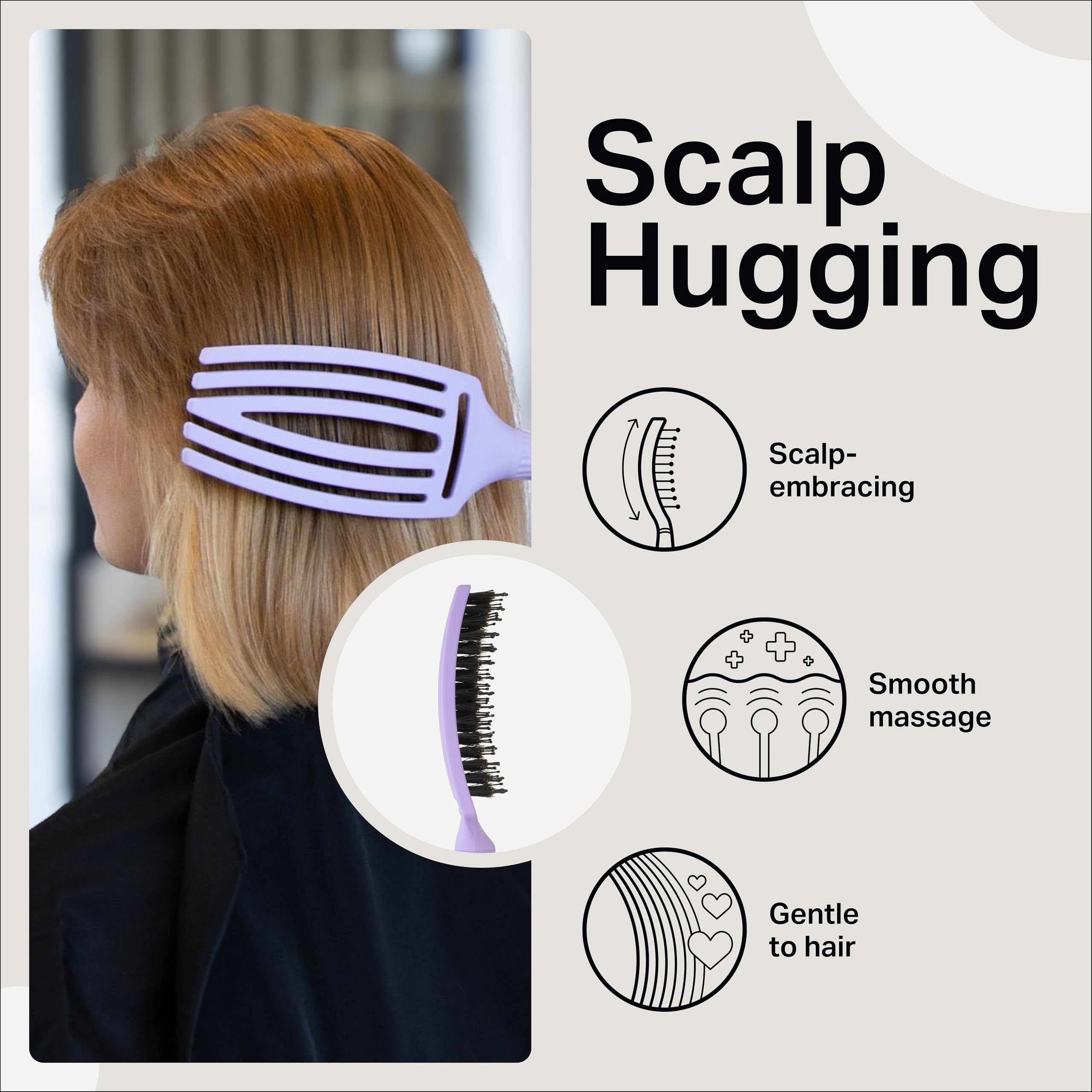 Olivia Garden Fingerbrush Care Iconic Medium Hairbrush - Lavender with Boar & Nylon Bristles for Shine 5