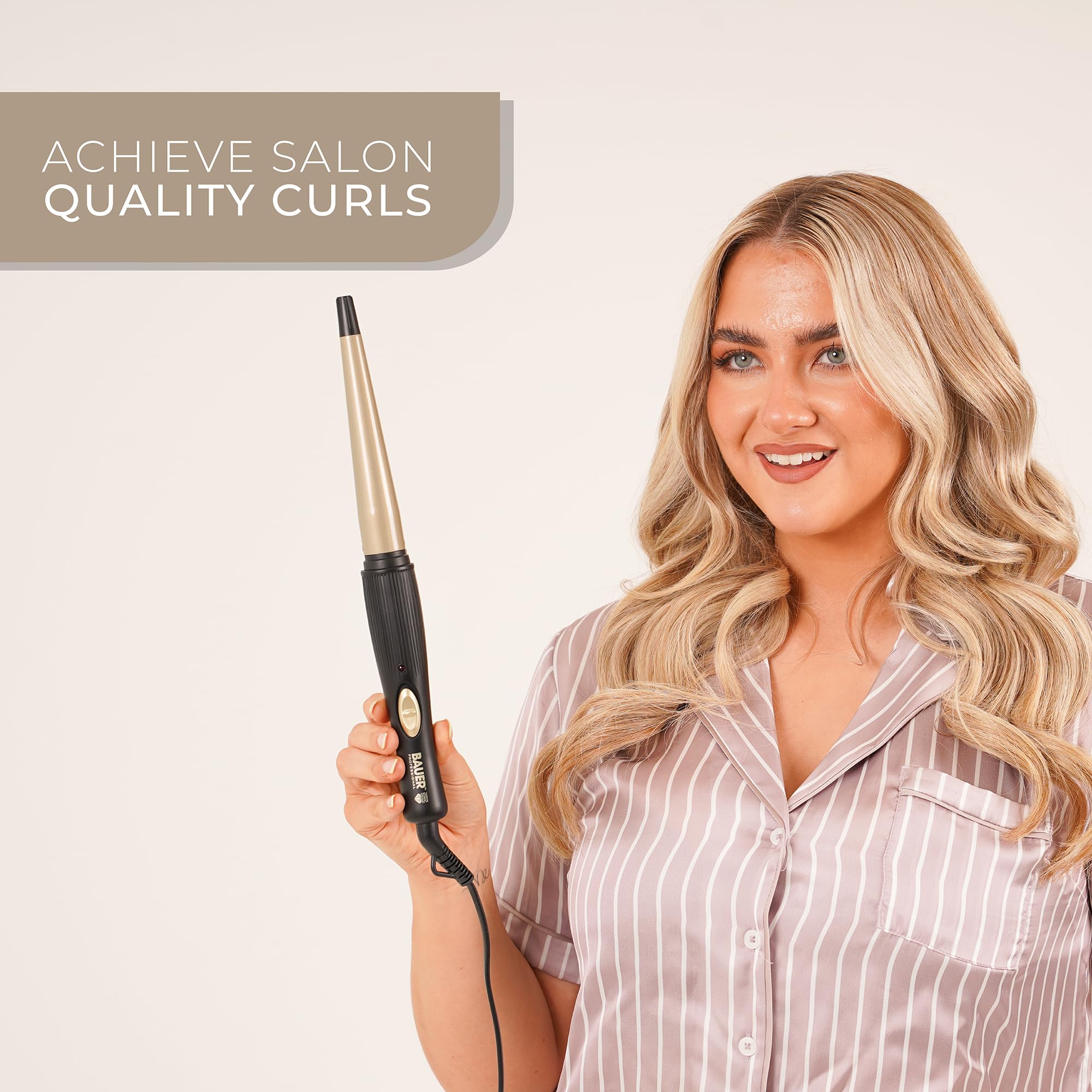 Bauer Professional Tourmaline Coated Conical Curling Wand for Tight, Bouncy Curls 3