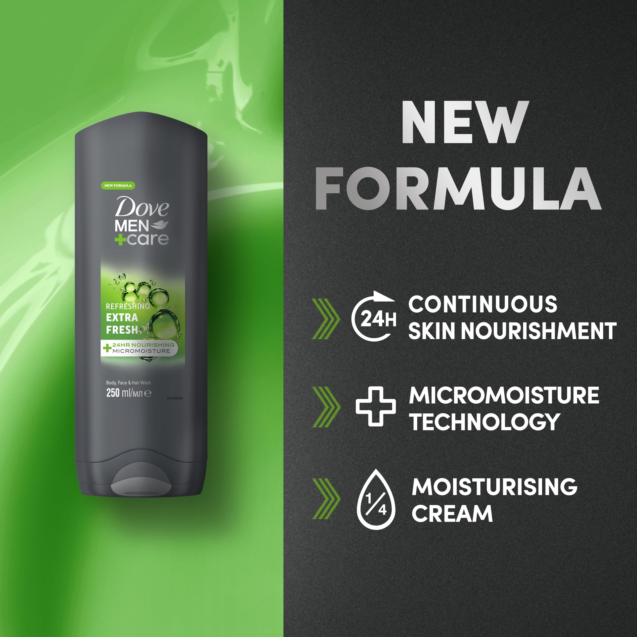 Dove Men+Care Erfrischendes Extra Frisches 3-in-1 Haar-, Gesichts- und Körperwaschgel für Männer 3